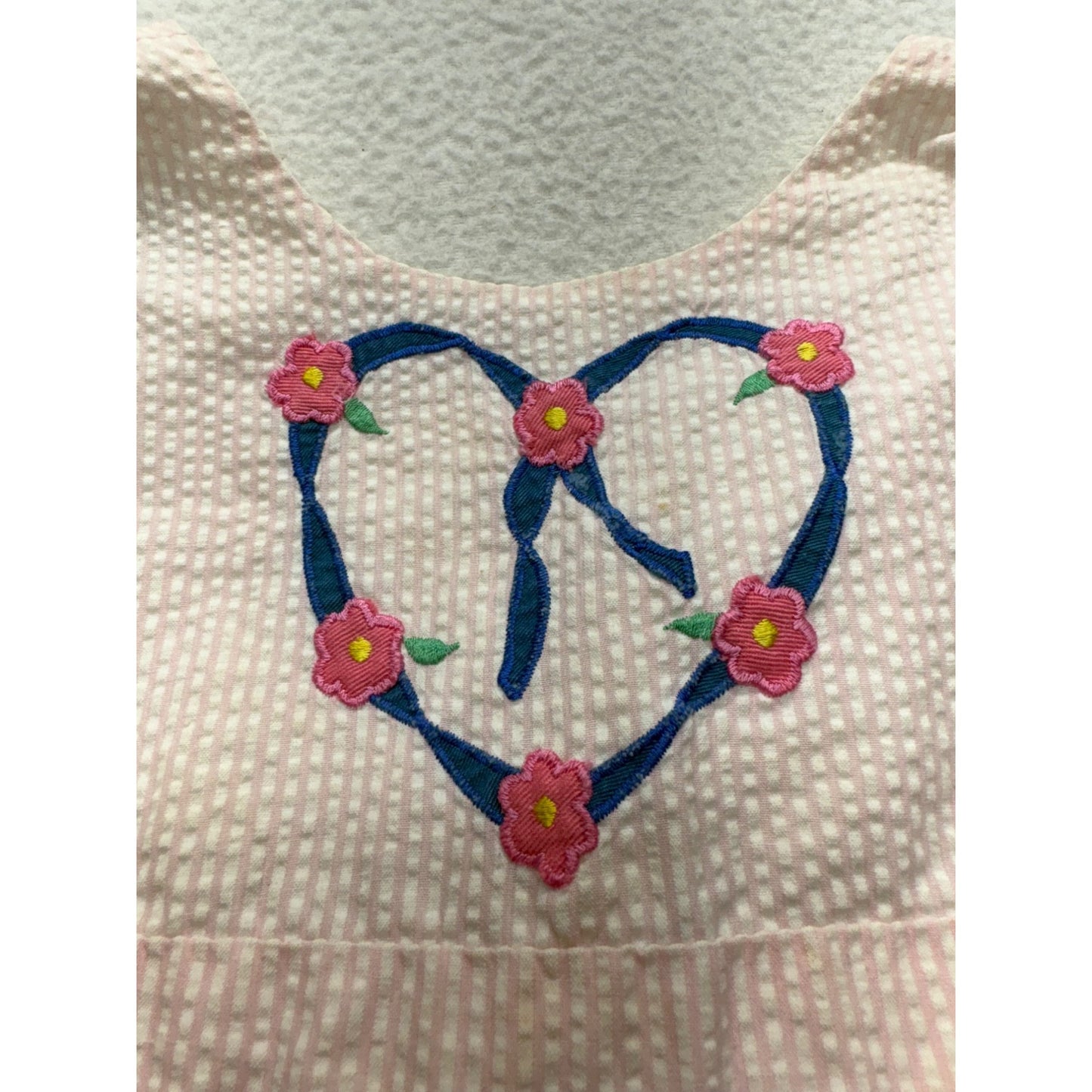 Vintage Pink m Girls Dress With Heart & Flower Embroidery Flutter Sleeves #7540