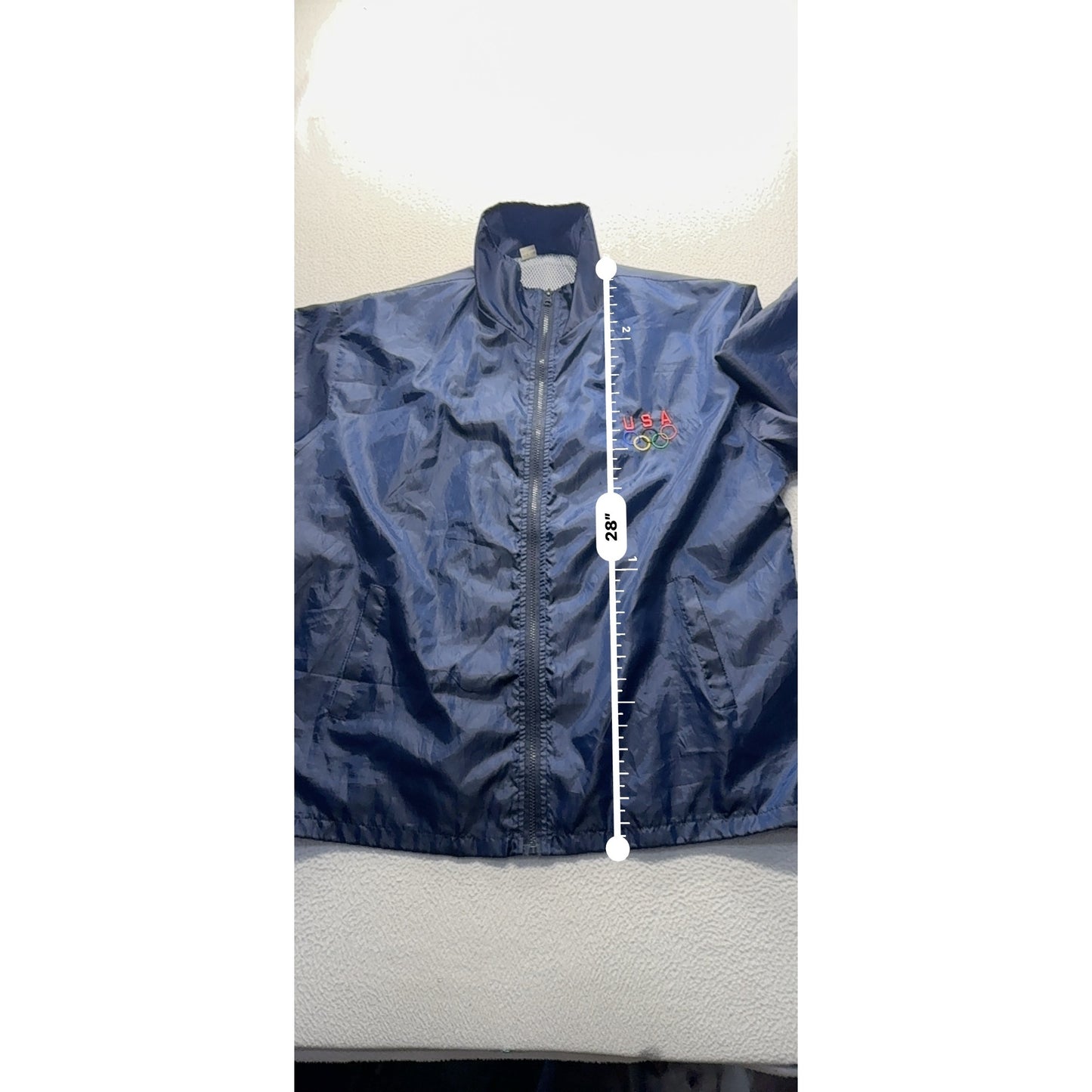 Vintage USA Olympics Navy Blue Windbreaker XXL Polyester Zip-Up Jacket #9356