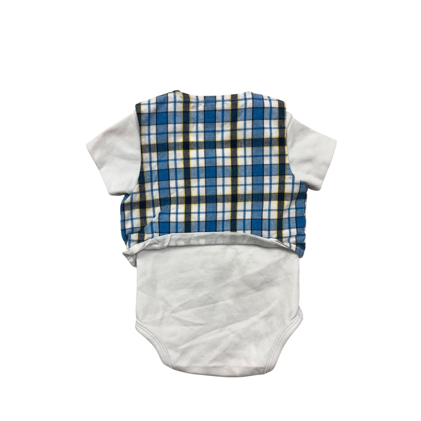 Baby Boys Cachcach Plaid Vest & Bow Tie Short Sleeve One Piece #6277