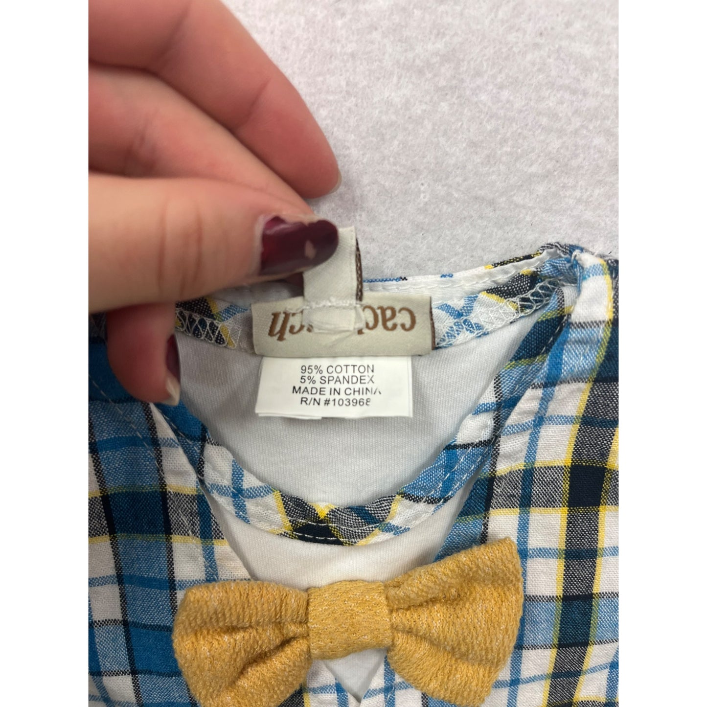 Baby Boys Cachcach Plaid Vest & Bow Tie Short Sleeve One Piece #6277