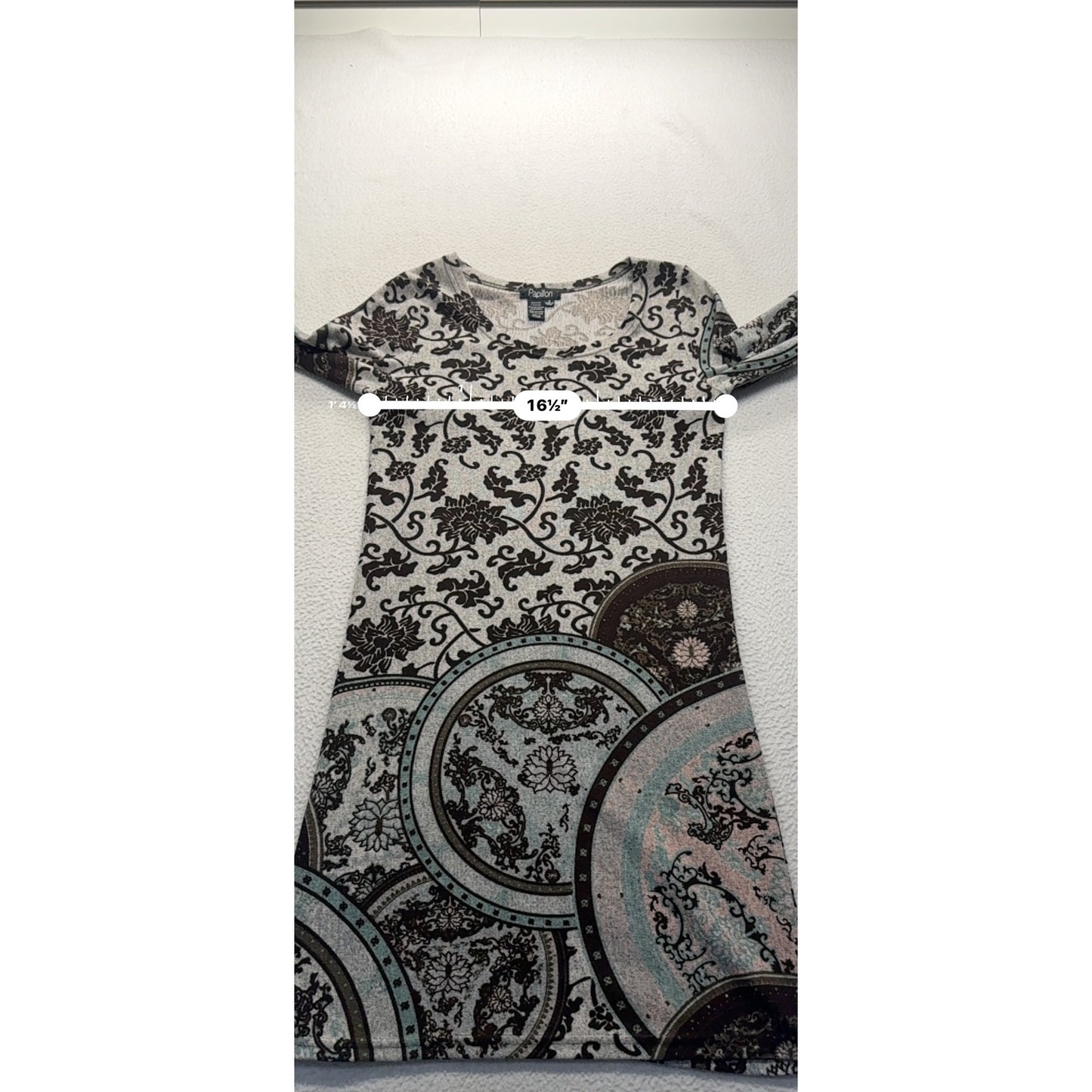 Papillon 3/4 Sleeve Printed A-Line Dress S #9141