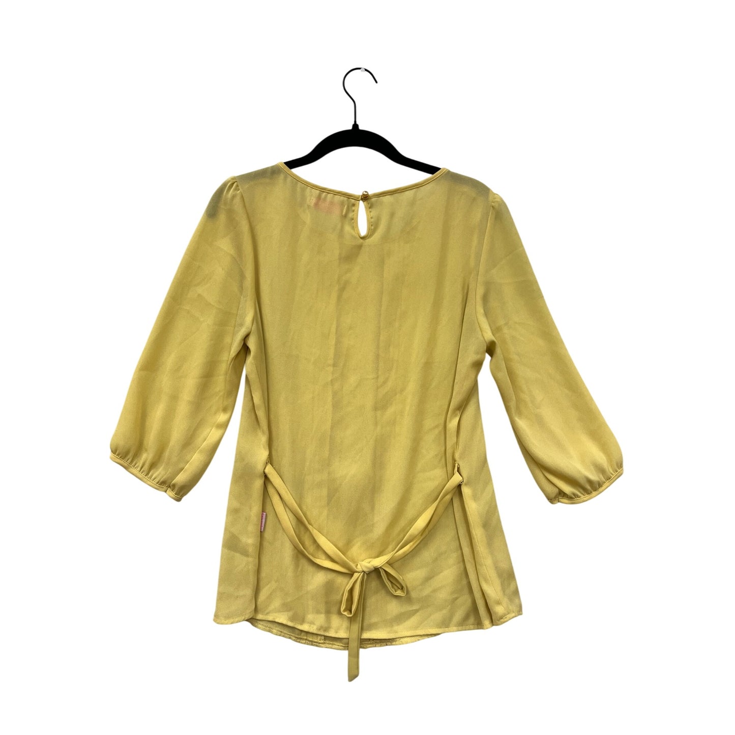 Womens XL Yellow 3/4 Sleeve Blouse With Floral Detail & Back Tie By Dan Chau #6498