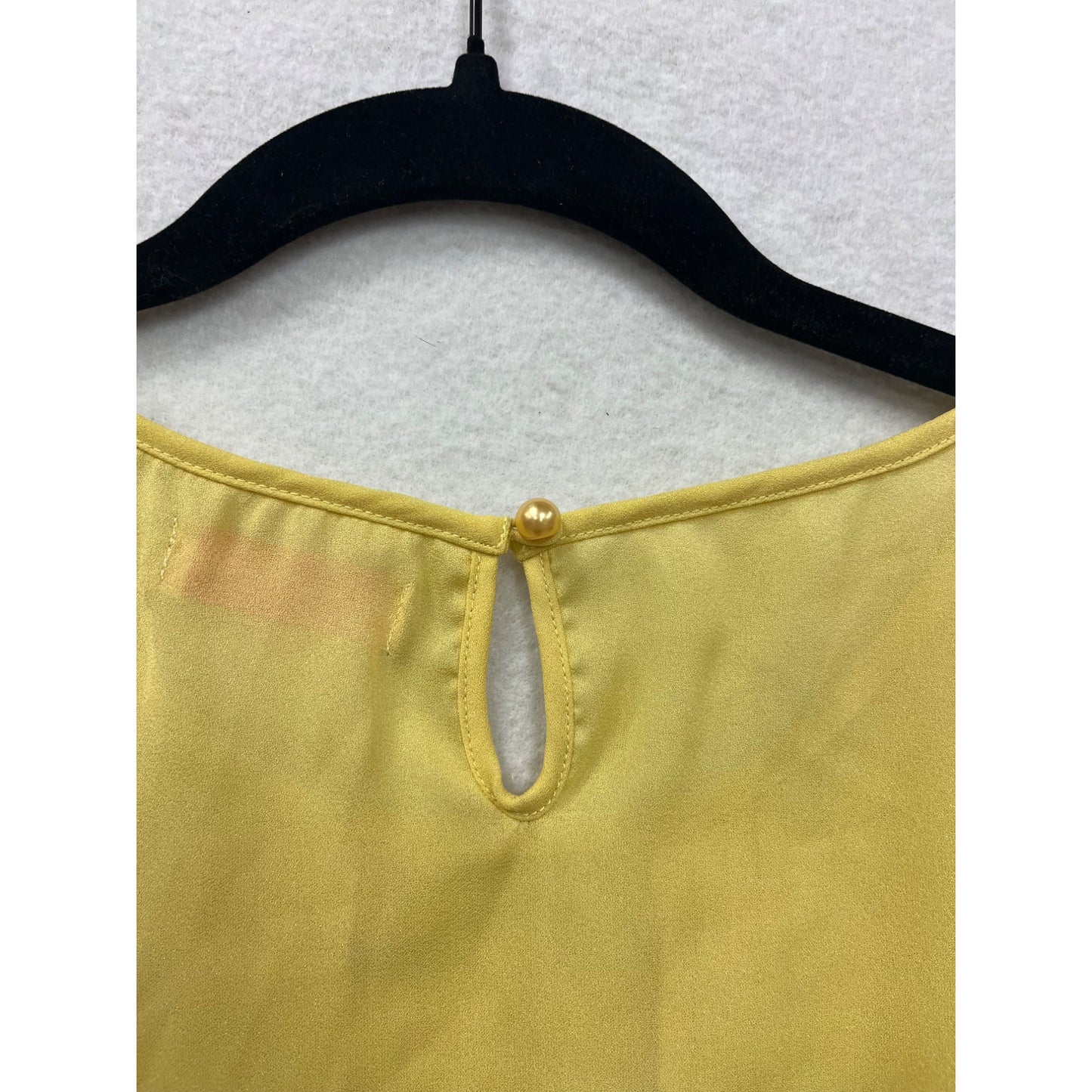 Womens XL Yellow 3/4 Sleeve Blouse With Floral Detail & Back Tie By Dan Chau #6498