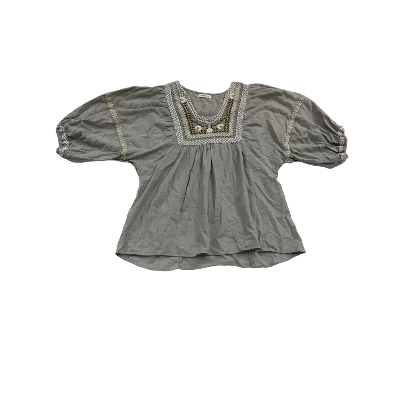 Bubble sleeve embroidered top