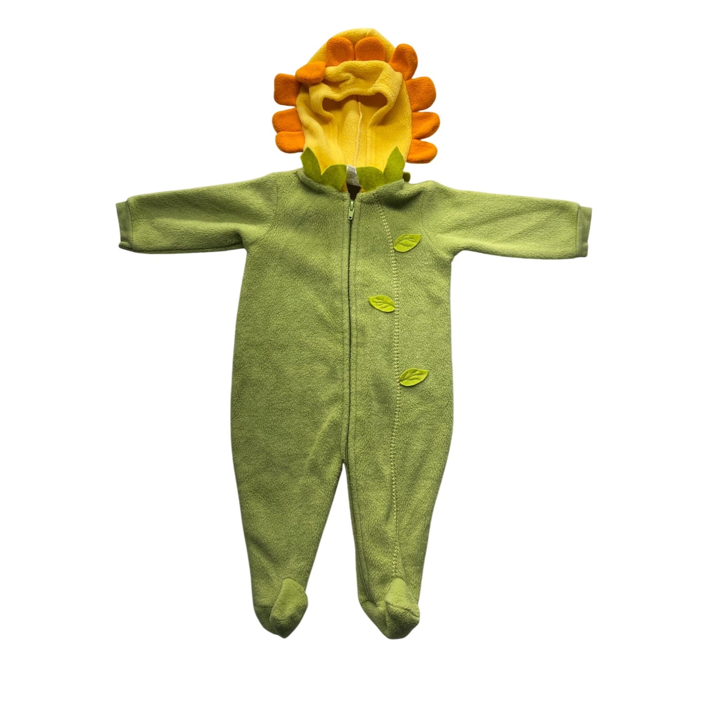 Little Me Baby Fleece Green Sunflower Costume Coverall With Hood 9 Months #7061
