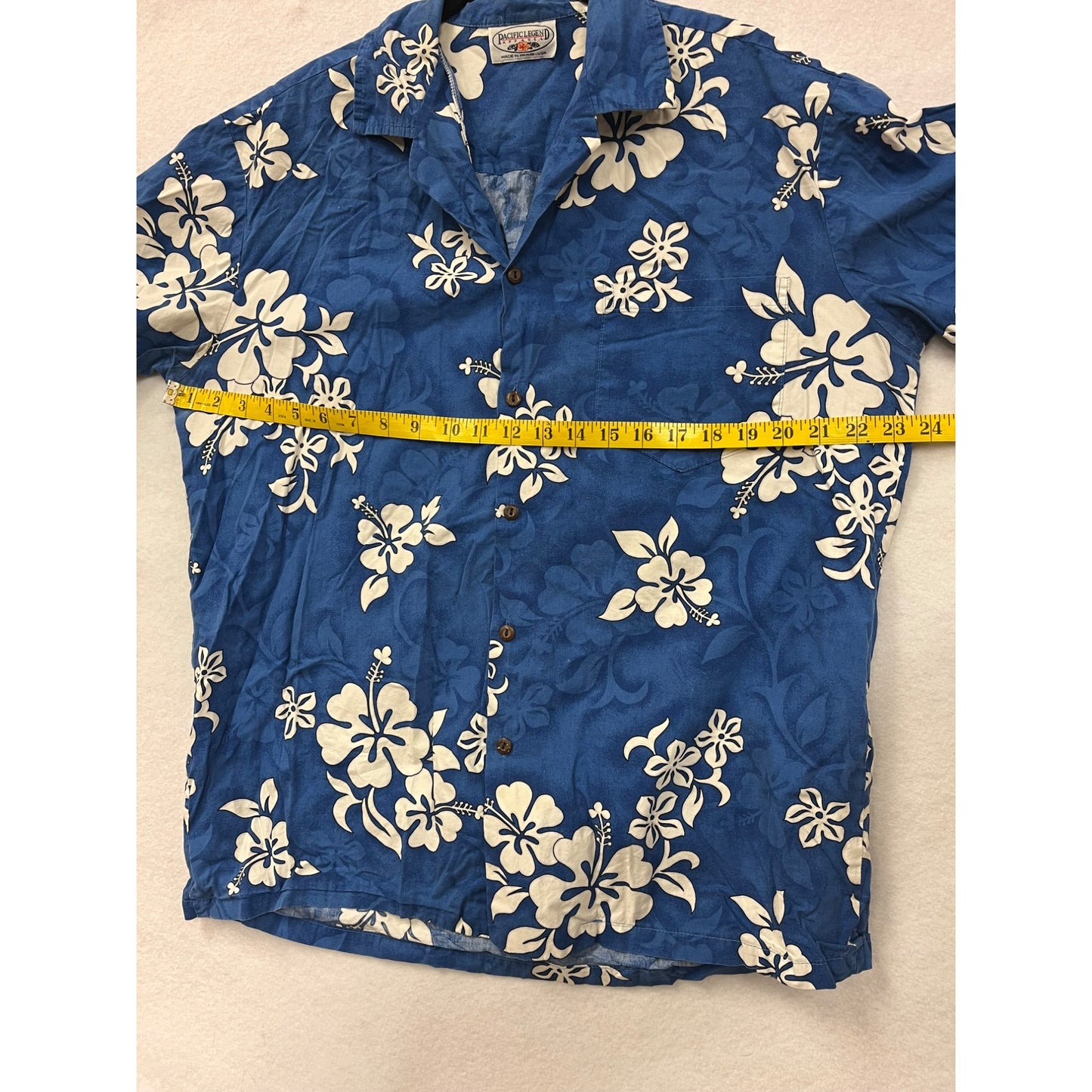 Vintage Pacific Legend Hawaiian Shirt Blue Floral Print 100% Cotton #6185
