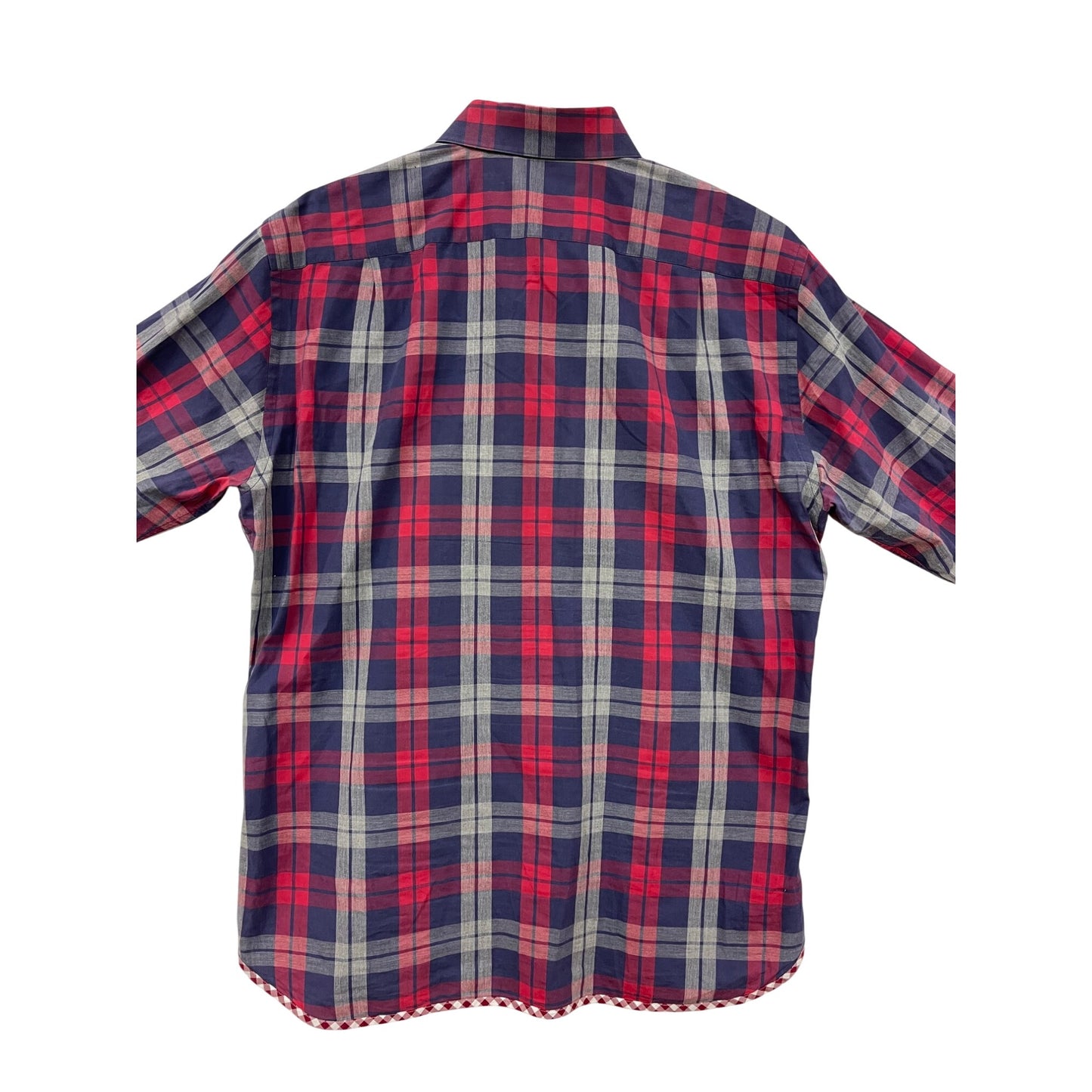 Hammer Made Mens Large 100% Cotton Red & Blue Plaid Long Sleeve Button-Down Shirt #6352