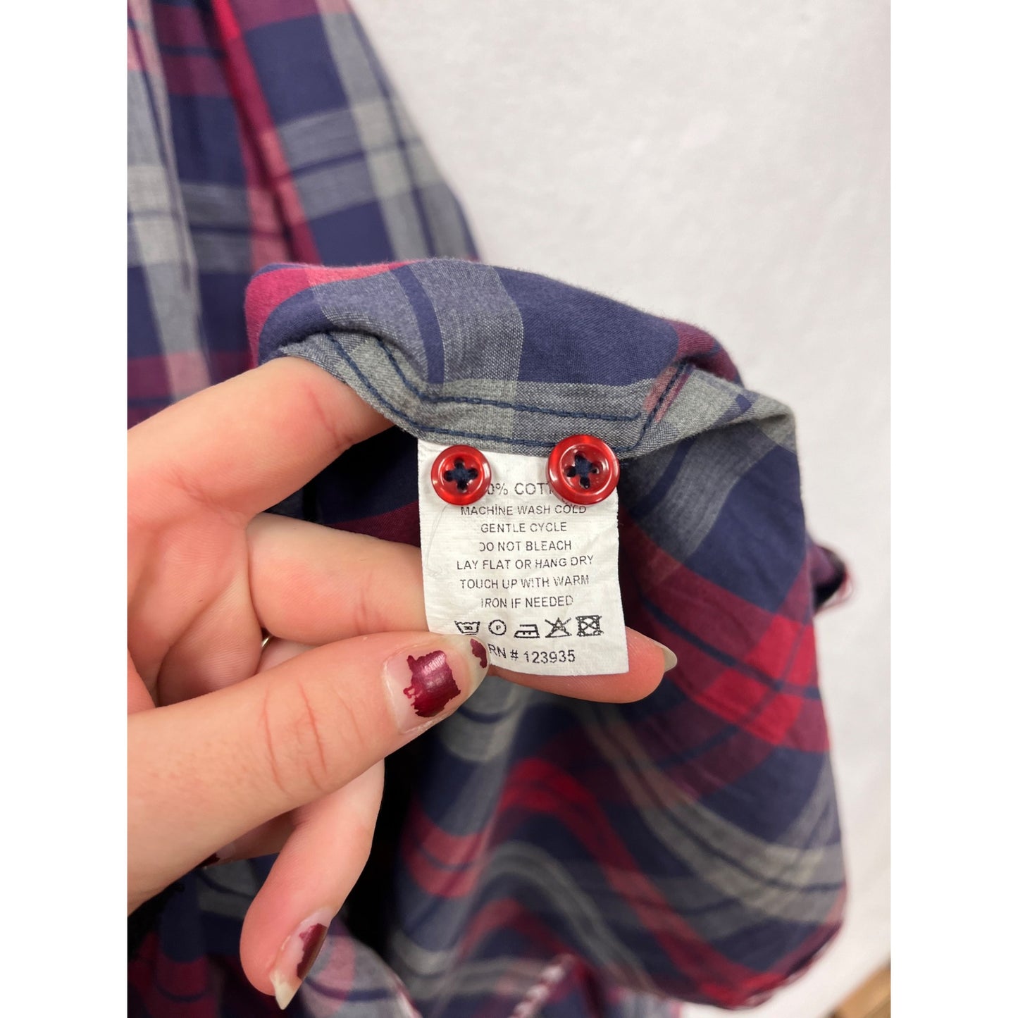 Hammer Made Mens Large 100% Cotton Red & Blue Plaid Long Sleeve Button-Down Shirt #6352