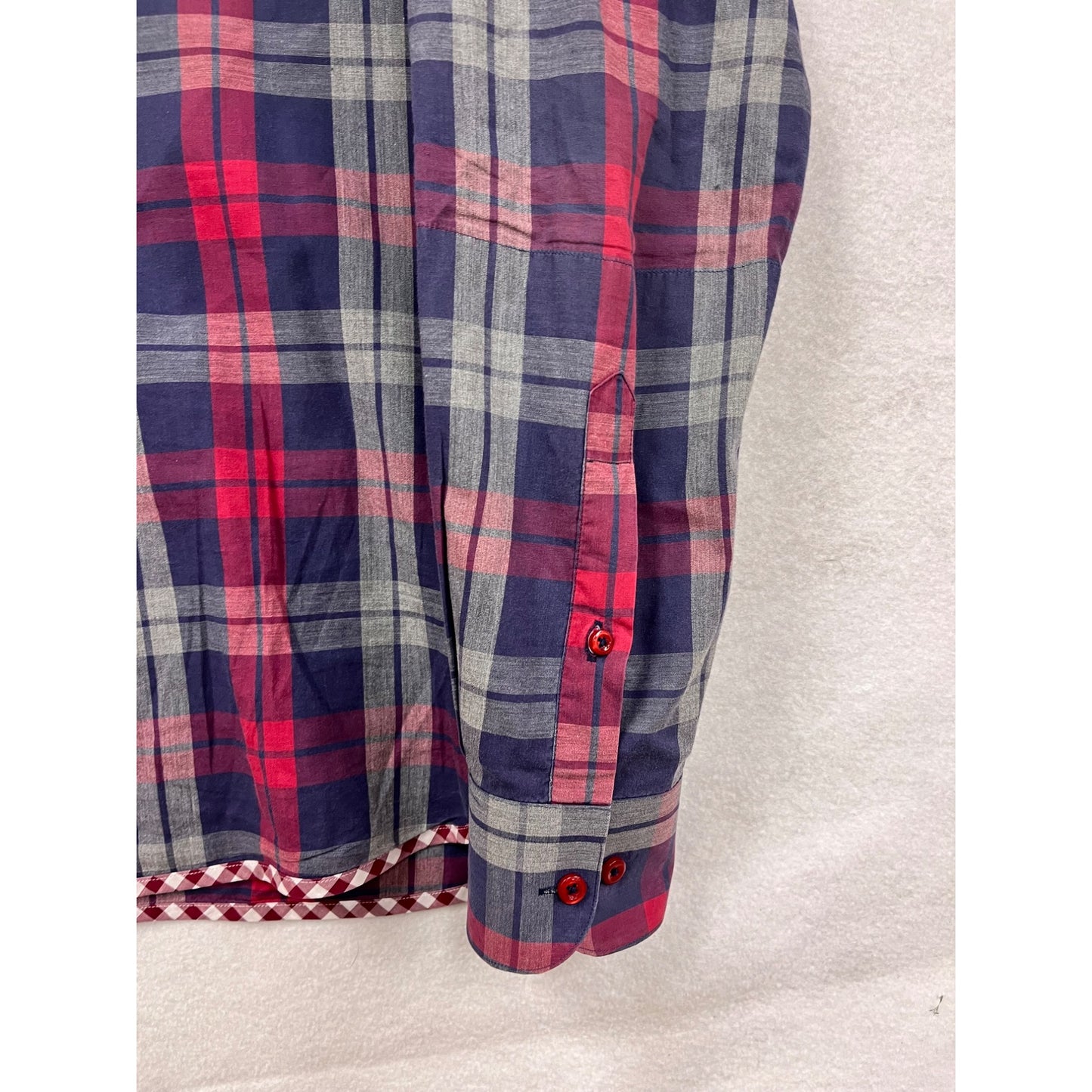 Hammer Made Mens Large 100% Cotton Red & Blue Plaid Long Sleeve Button-Down Shirt #6352