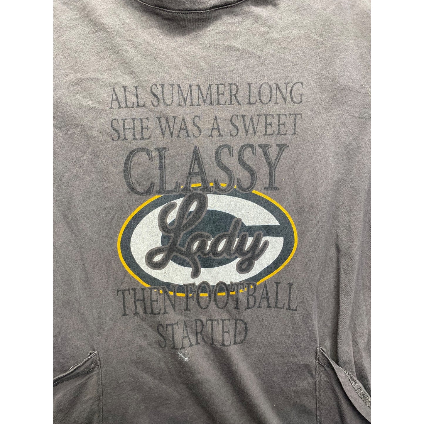 Packers Football Graphic Long Sleeve Gray Tunic Dress With Pockets #7239