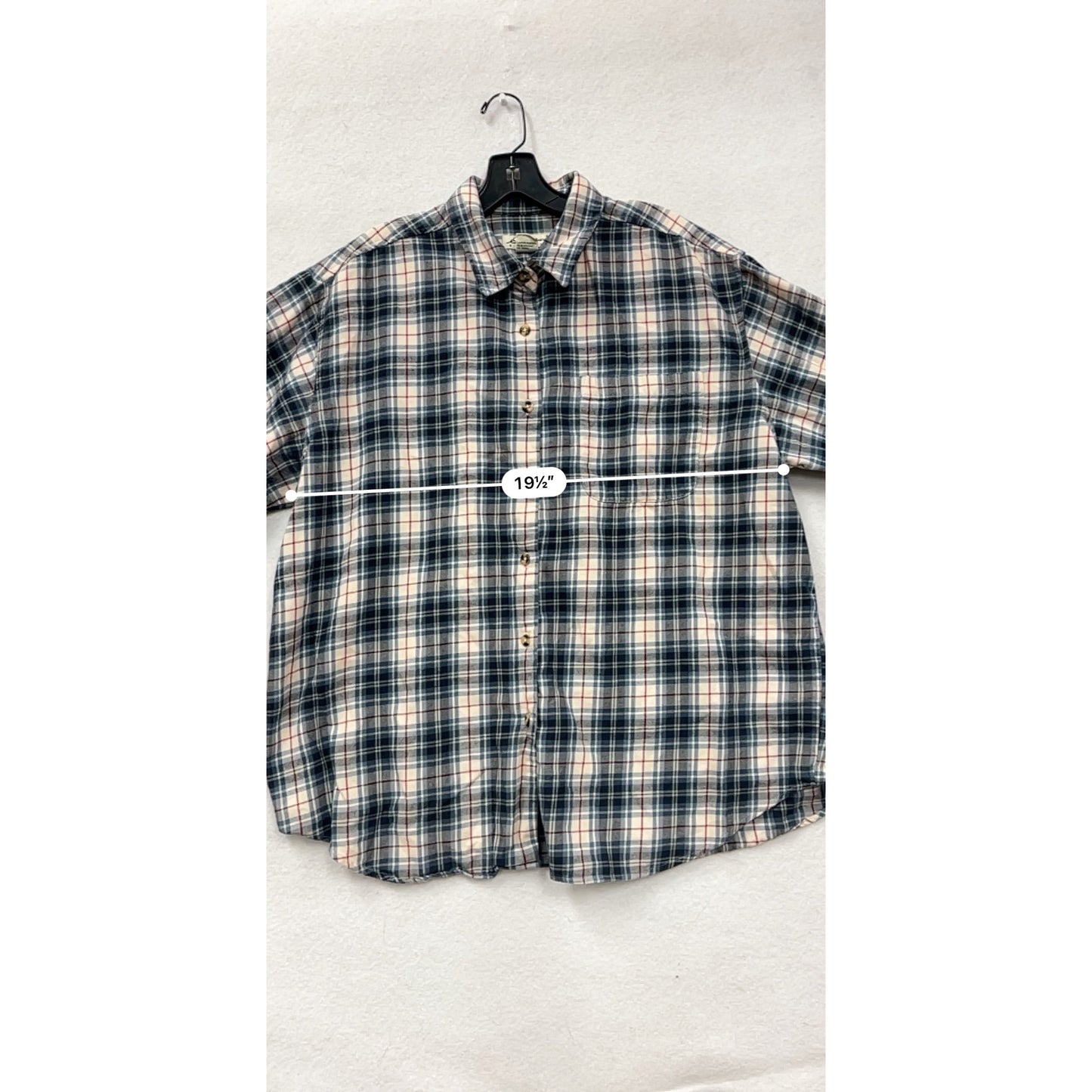 Eddie Bauer Plaid Button-Up Shirt Size L 100% Cotton Blue/White #8322
