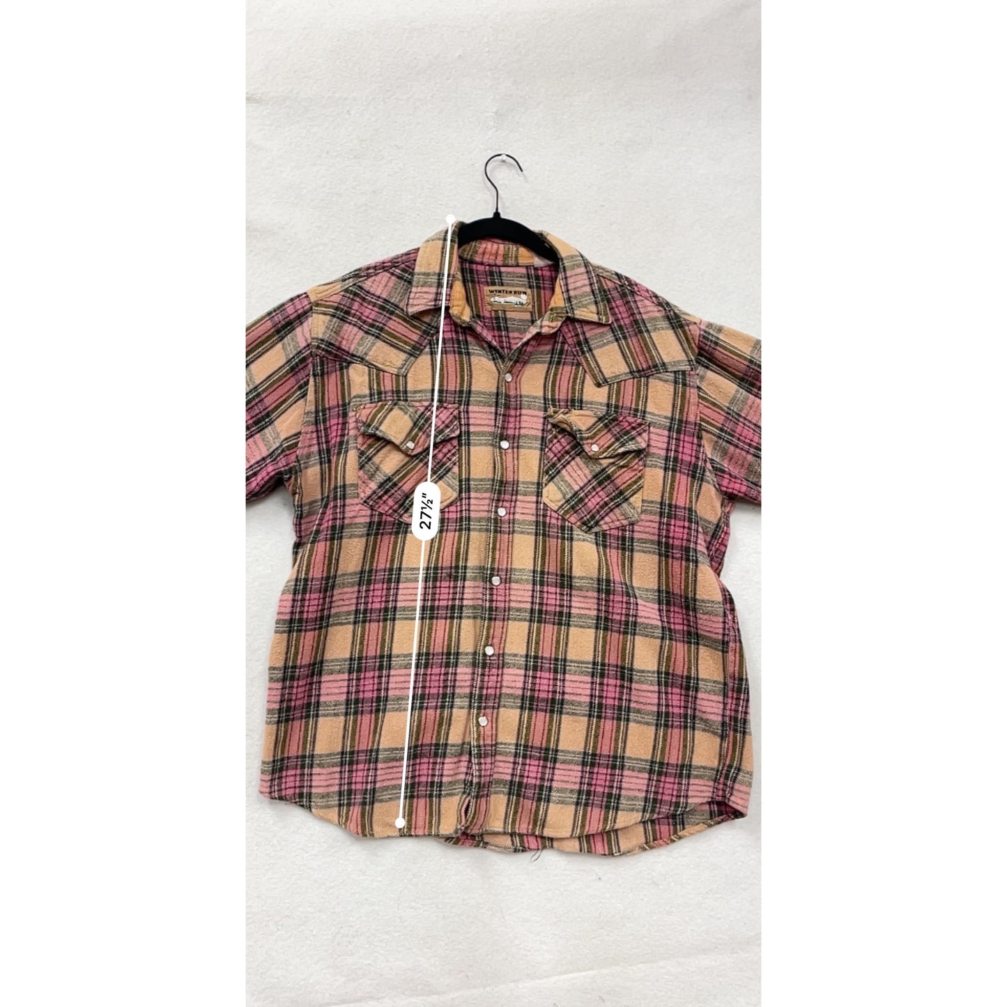 Vintage Winter Run Womens XL Plaid Button-Up Flannel Shirt Pink/Beige #8967