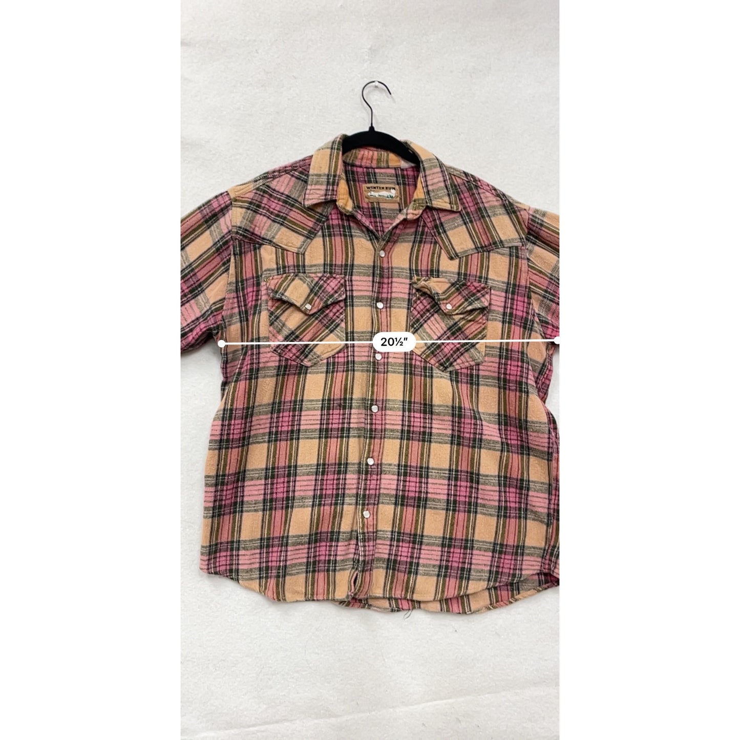 Vintage Winter Run Womens XL Plaid Button-Up Flannel Shirt Pink/Beige #8967