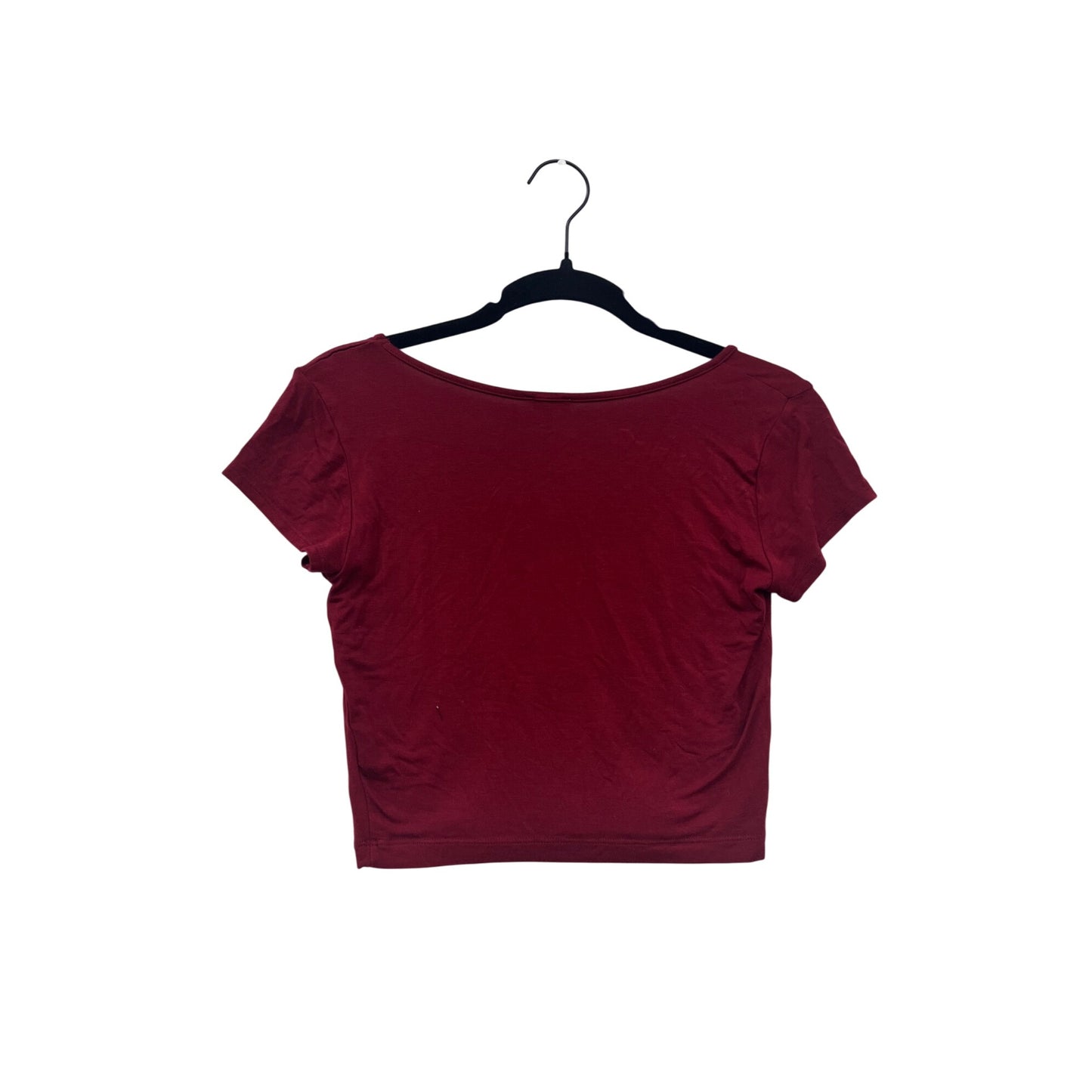 Garage Womens Small Burgundy V-Neck Short Sleeve Crop Top #8414