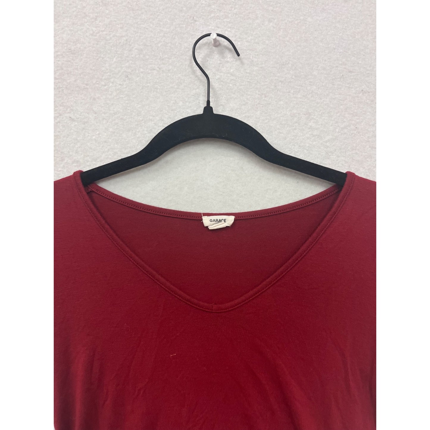 Garage Womens Small Burgundy V-Neck Short Sleeve Crop Top #8414