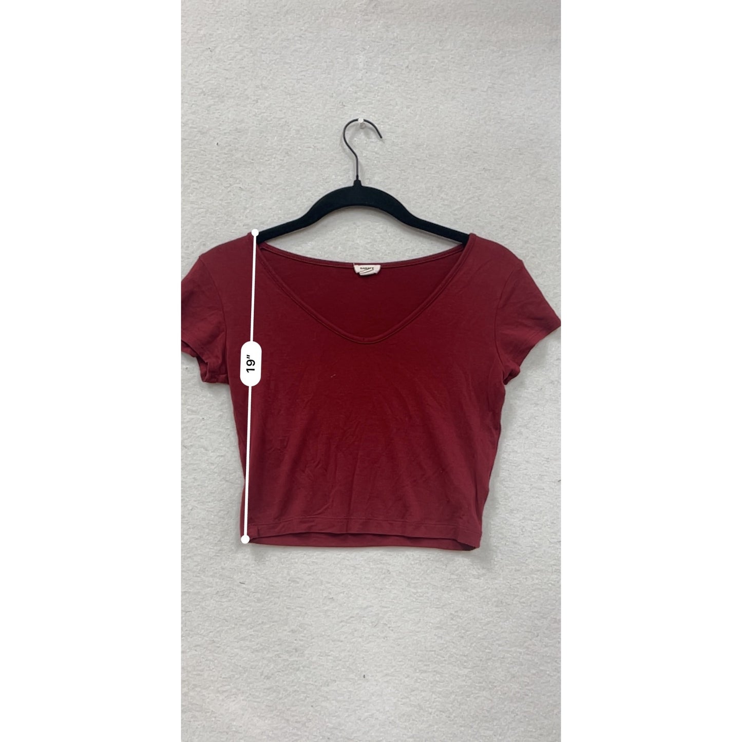 Garage Womens Small Burgundy V-Neck Short Sleeve Crop Top #8414