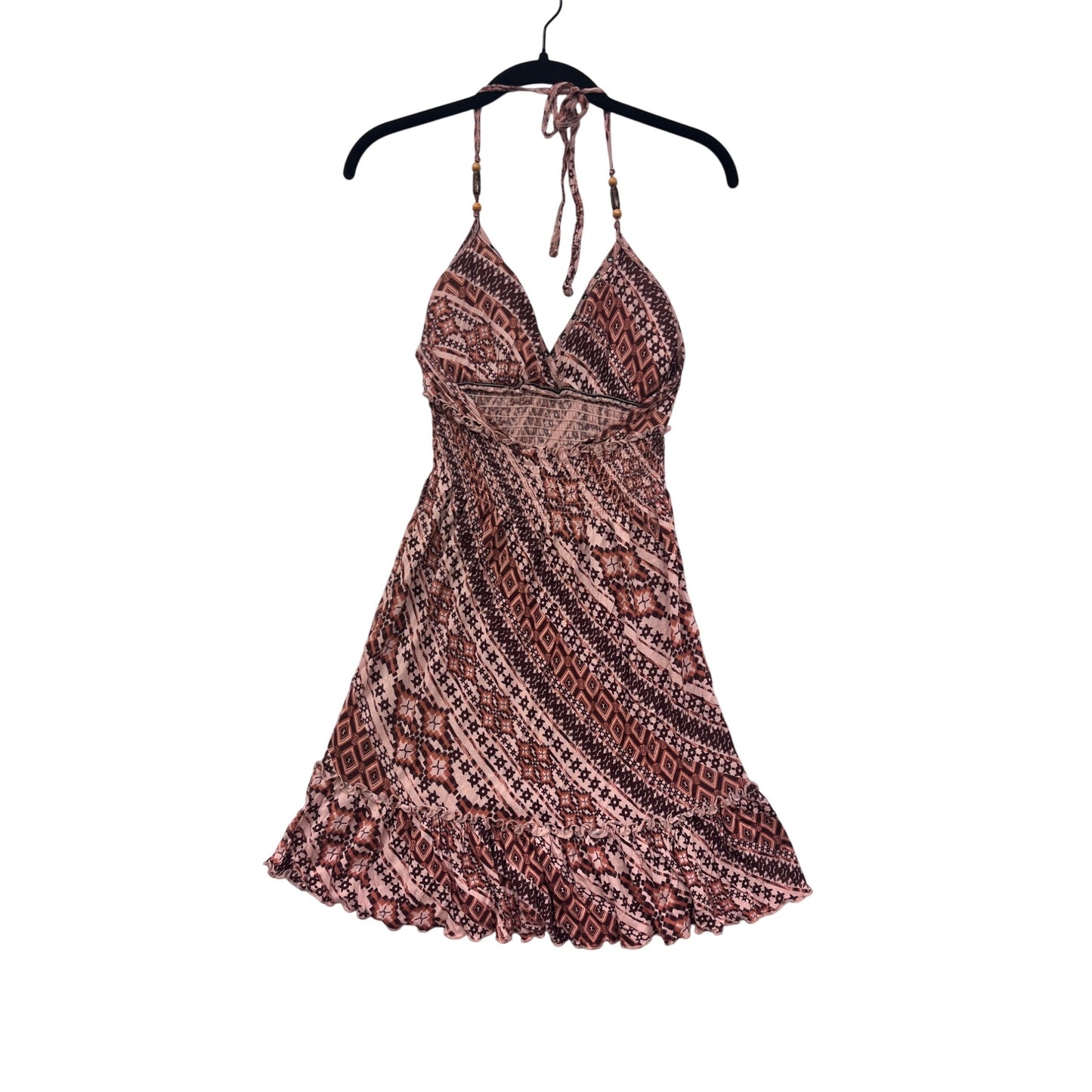 Guess Womens Medium Pink Geometric Print Halter Dress With Ruffle Hem #6687