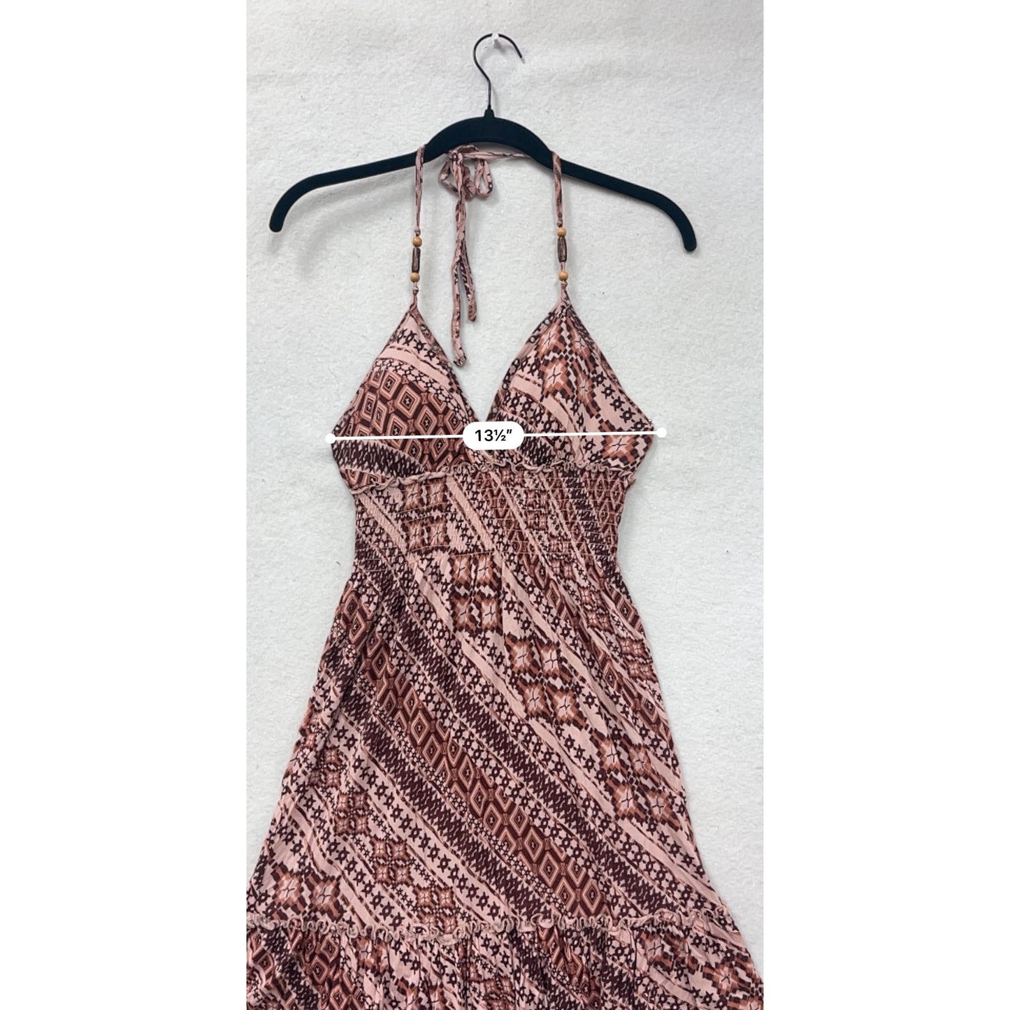 Guess Womens Medium Pink Geometric Print Halter Dress With Ruffle Hem #6687