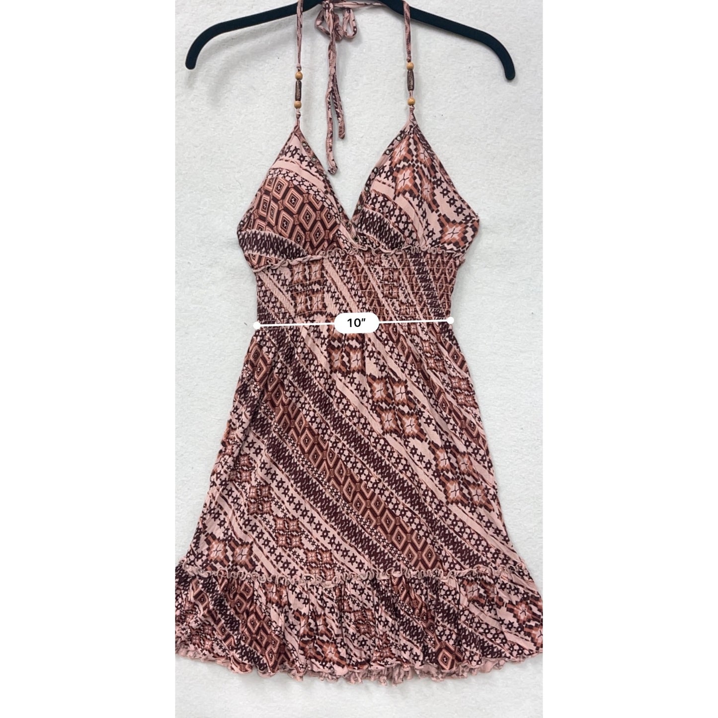 Guess Womens Medium Pink Geometric Print Halter Dress With Ruffle Hem #6687
