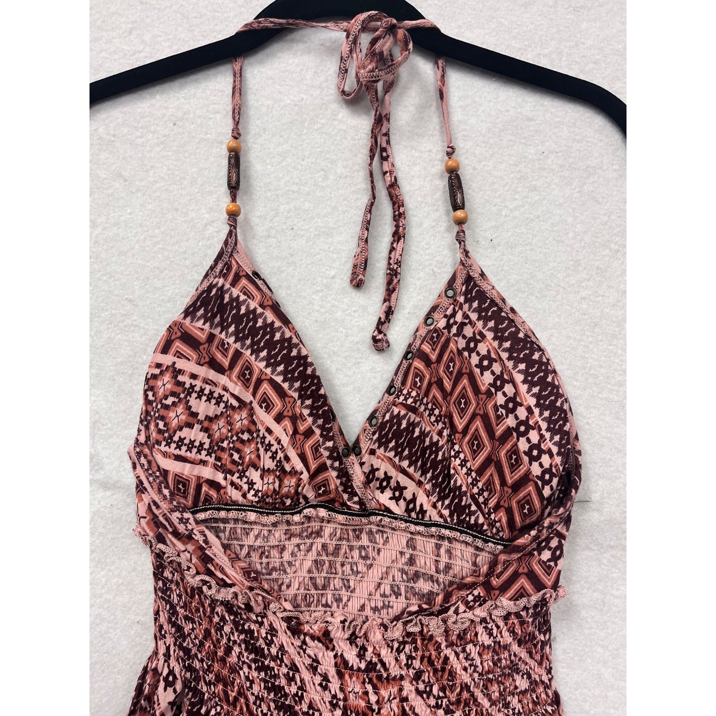 Guess Womens Medium Pink Geometric Print Halter Dress With Ruffle Hem #6687