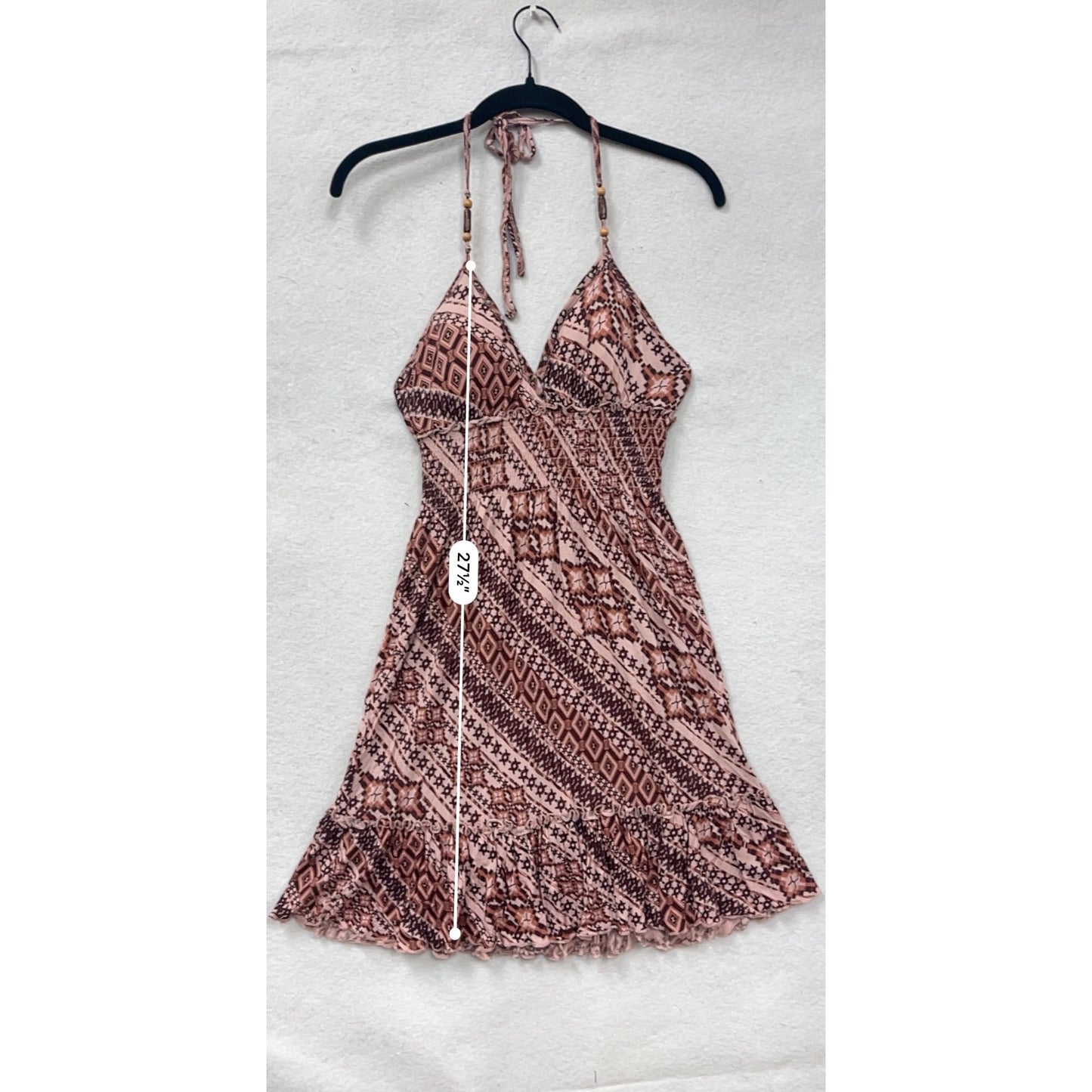 Guess Womens Medium Pink Geometric Print Halter Dress With Ruffle Hem #6687