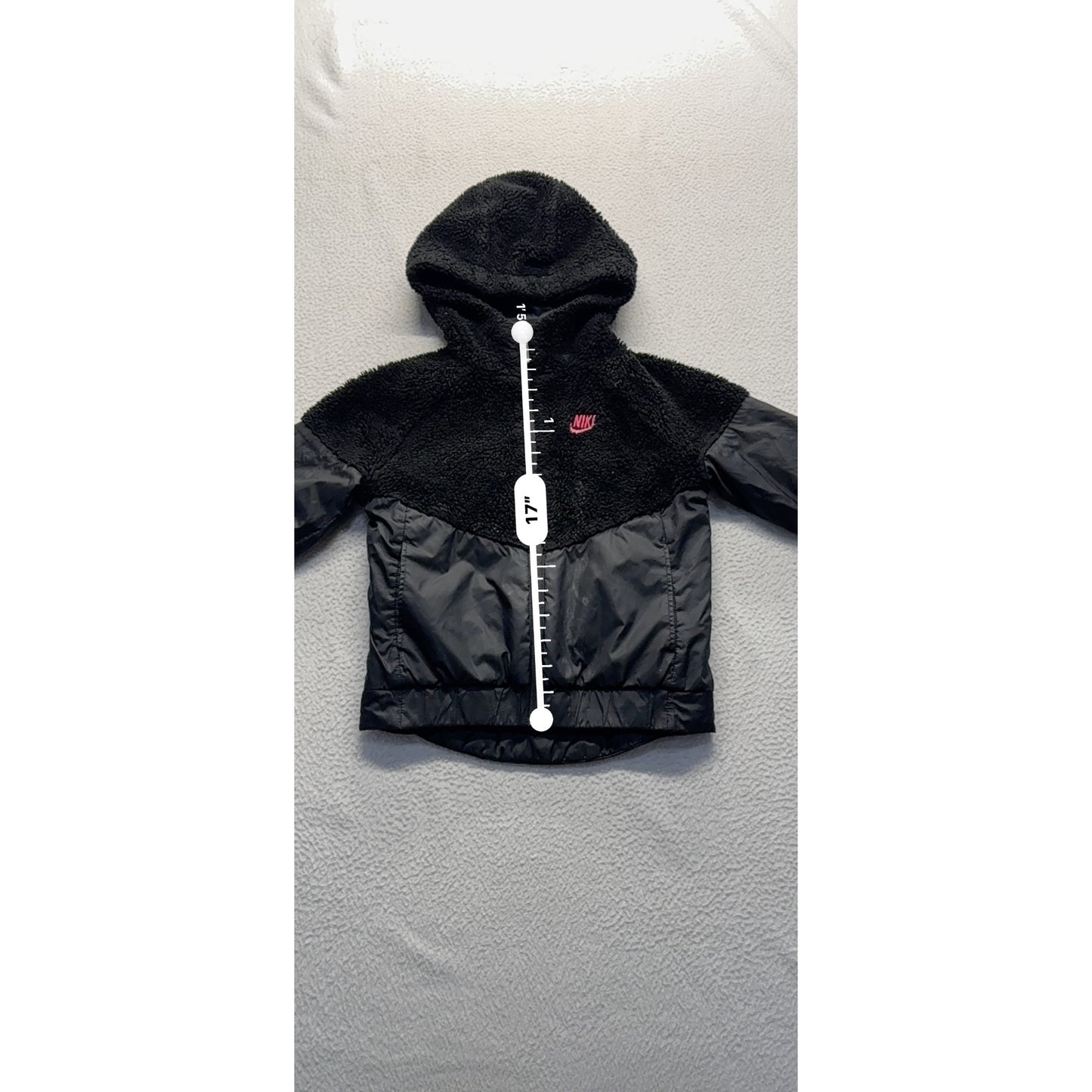 Nike Girls Black Fleece & Nylon Hooded Jacket With Pink Logo #7804