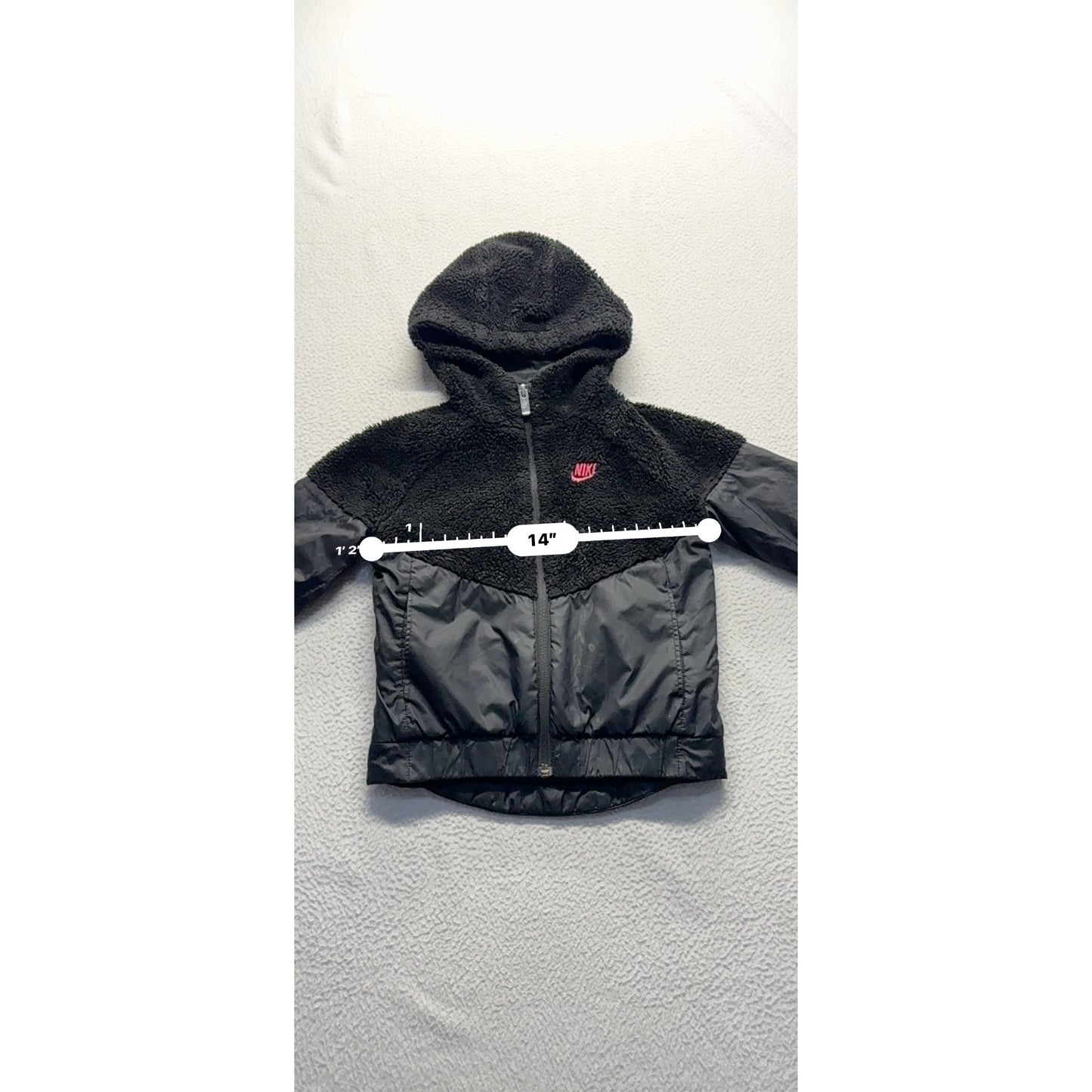 Nike Girls Black Fleece & Nylon Hooded Jacket With Pink Logo #7804