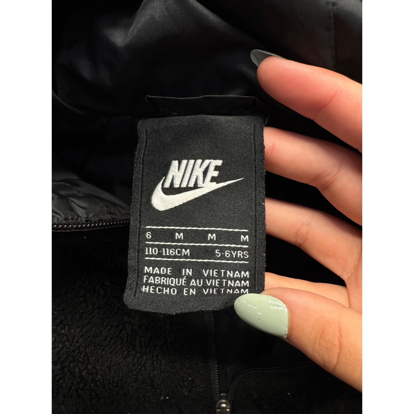 Nike Girls Black Fleece & Nylon Hooded Jacket With Pink Logo #7804