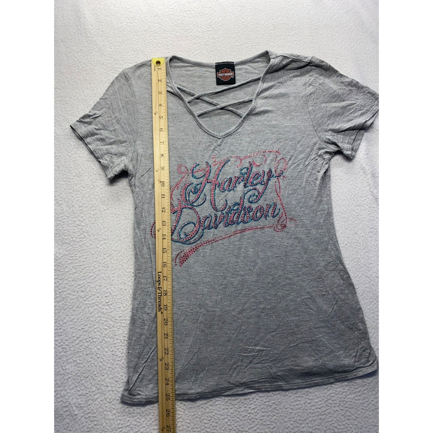 Harley-Davidson Womens Gray Graphic w/ gems #5903