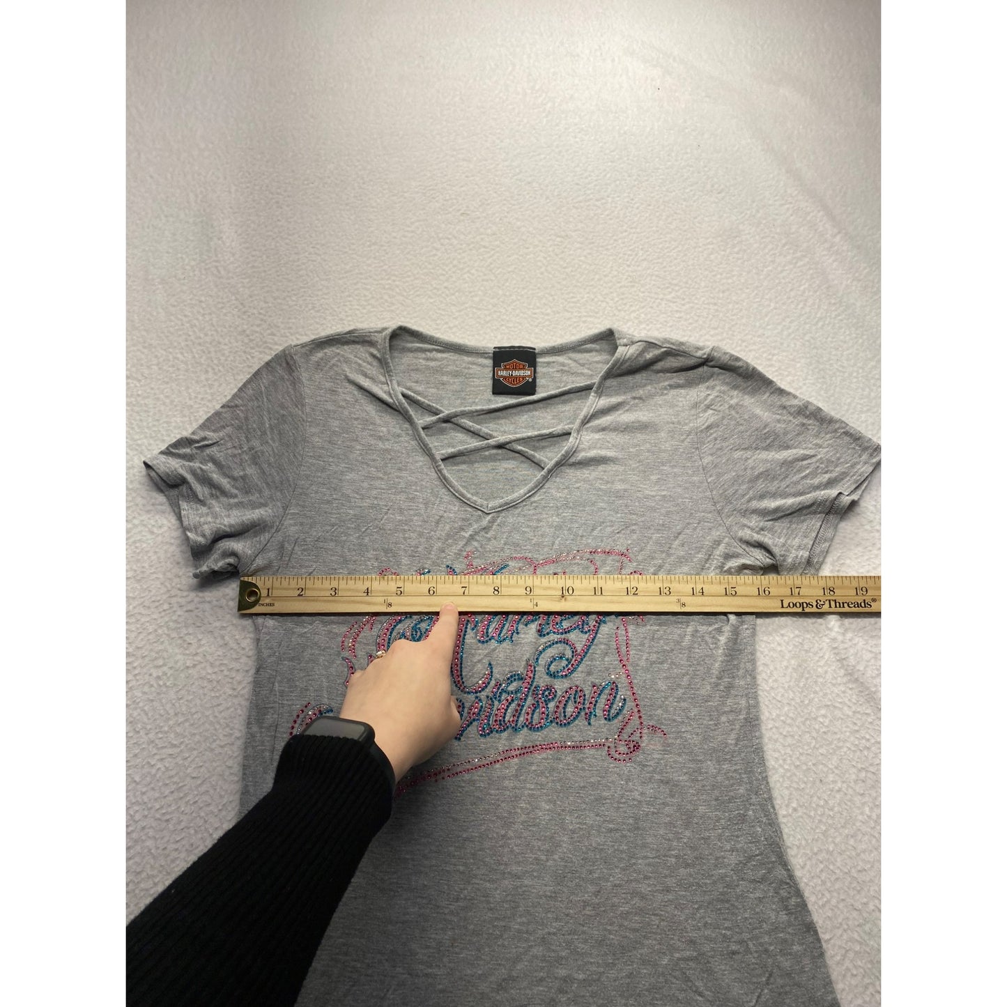 Harley-Davidson Womens Gray Graphic w/ gems #5903