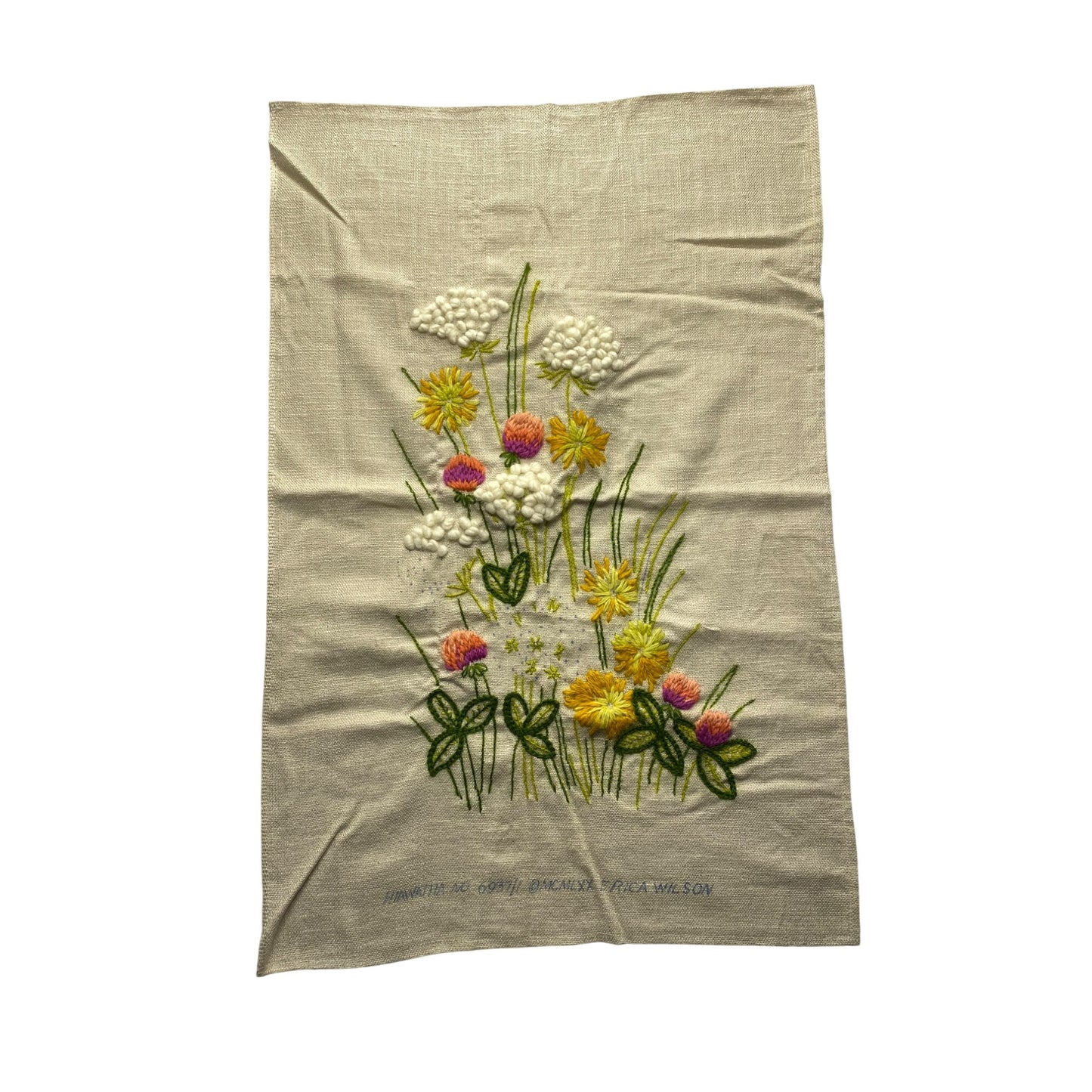 Vintage Erica Wilson Embroidered Floral pattern Wall Hanging #5848