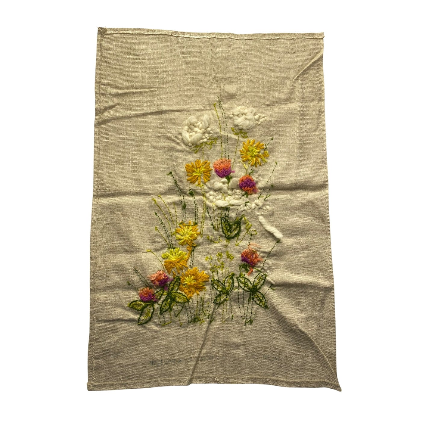 Vintage Erica Wilson Embroidered Floral pattern Wall Hanging #5848