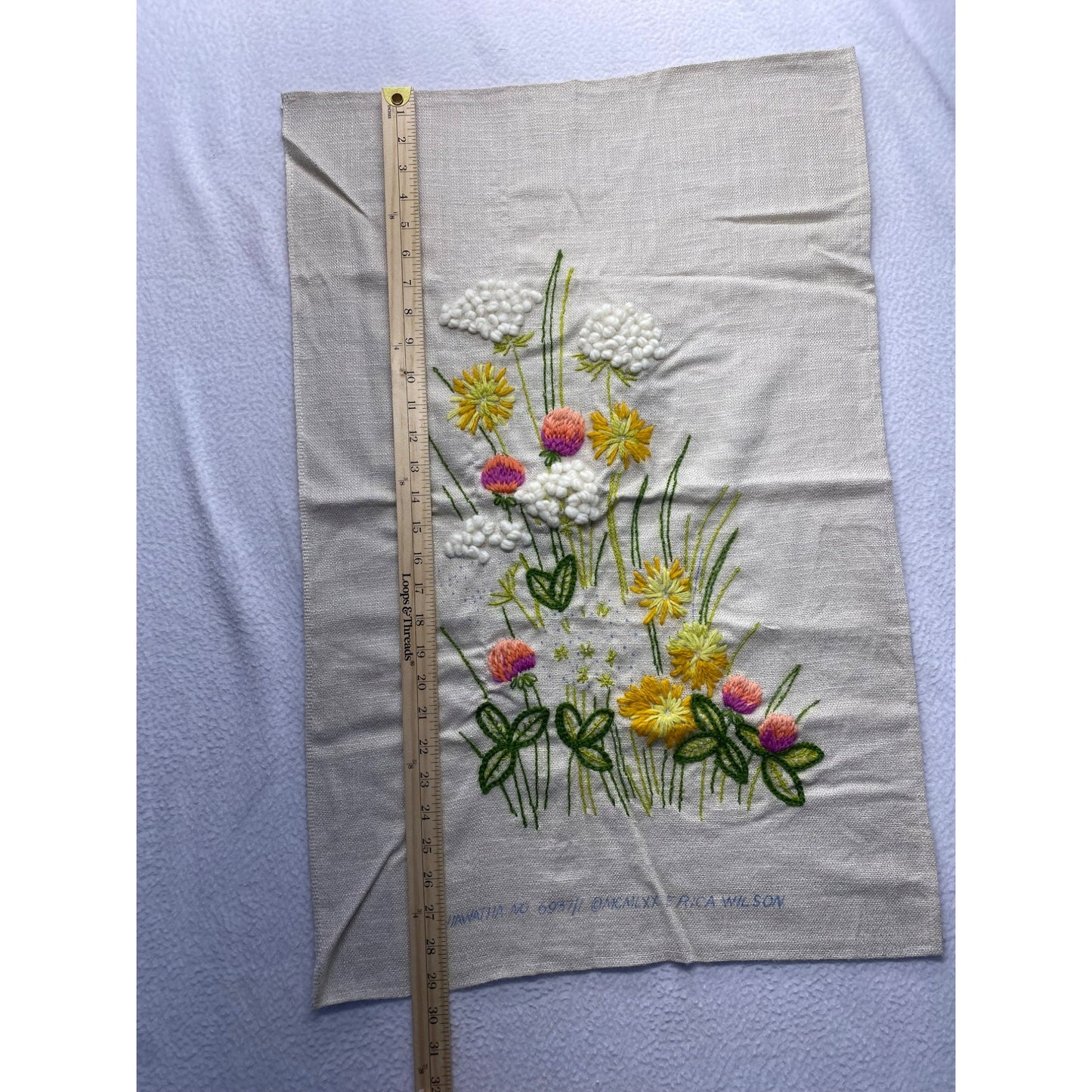 Vintage Erica Wilson Embroidered Floral pattern Wall Hanging #5848