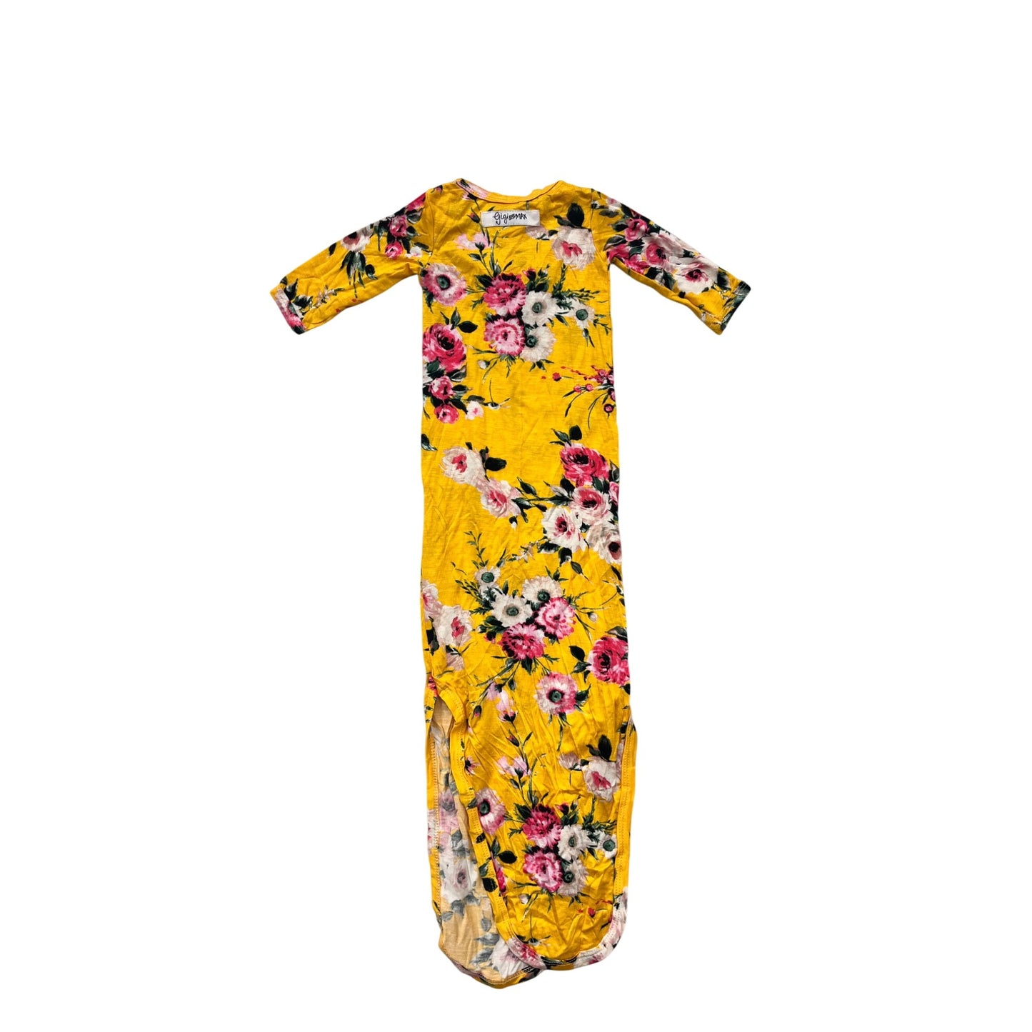 Yellow Floral Baby Gown 3/6M With Button Detail By Gigi & Max #6560