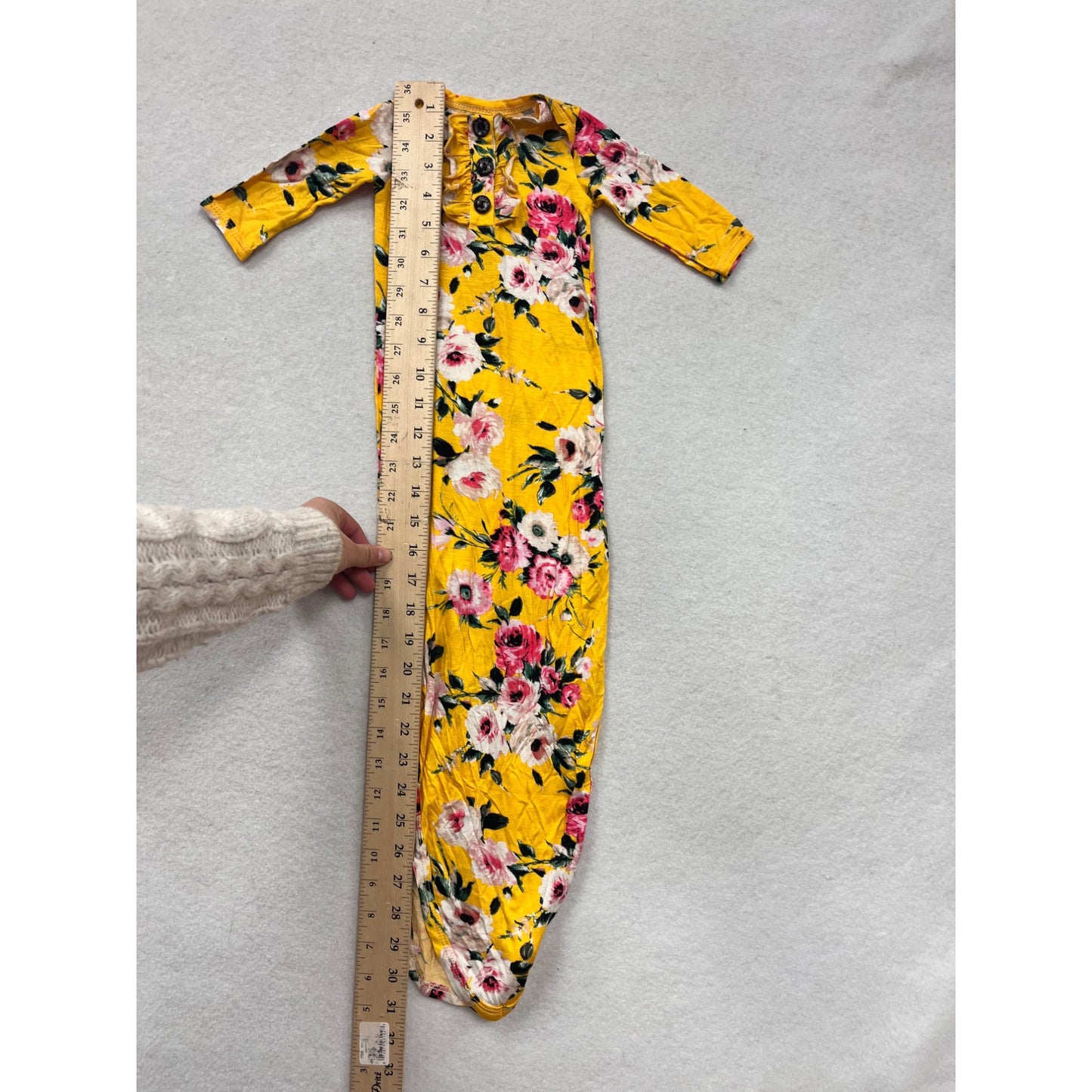Yellow Floral Baby Gown 3/6M With Button Detail By Gigi & Max #6560