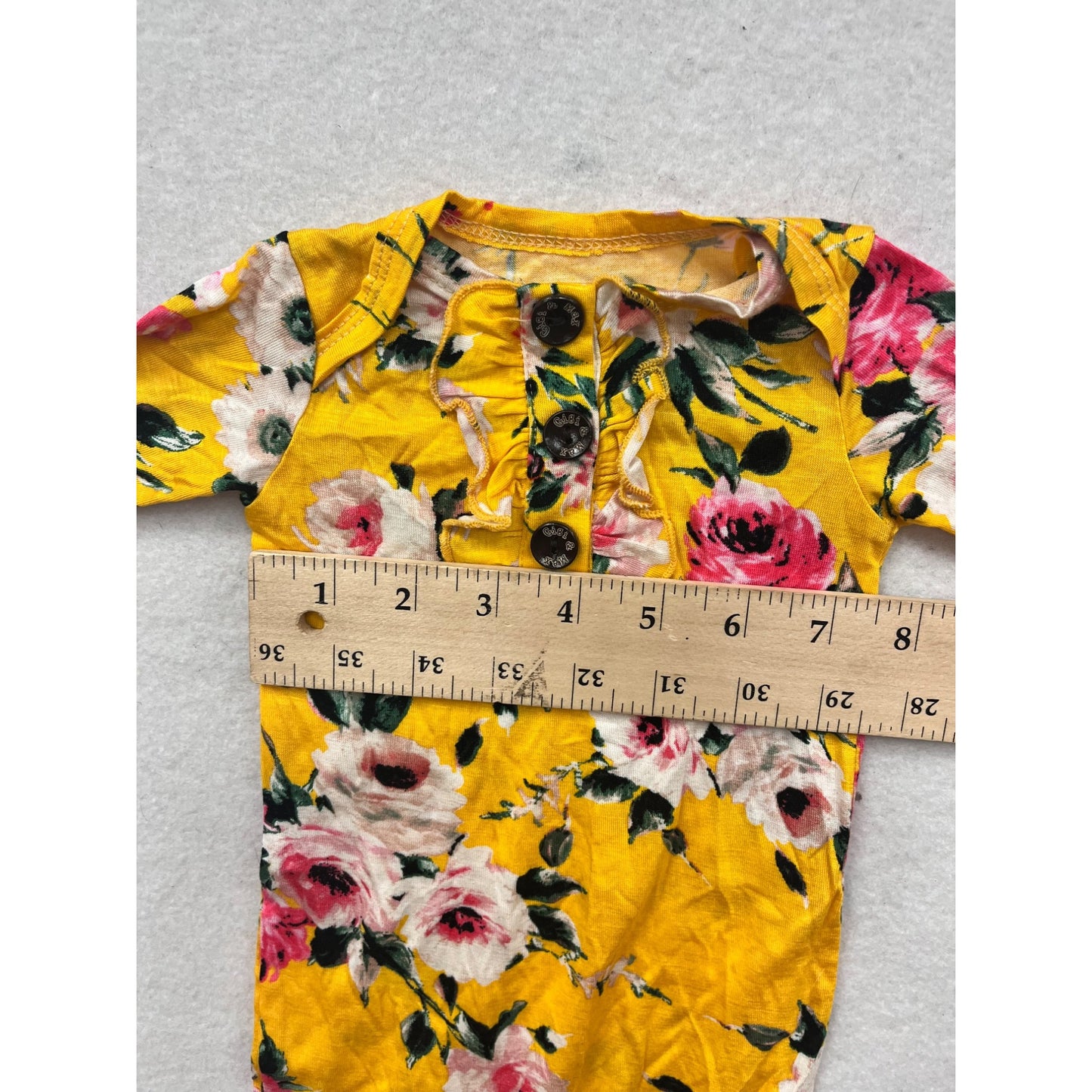 Yellow Floral Baby Gown 3/6M With Button Detail By Gigi & Max #6560
