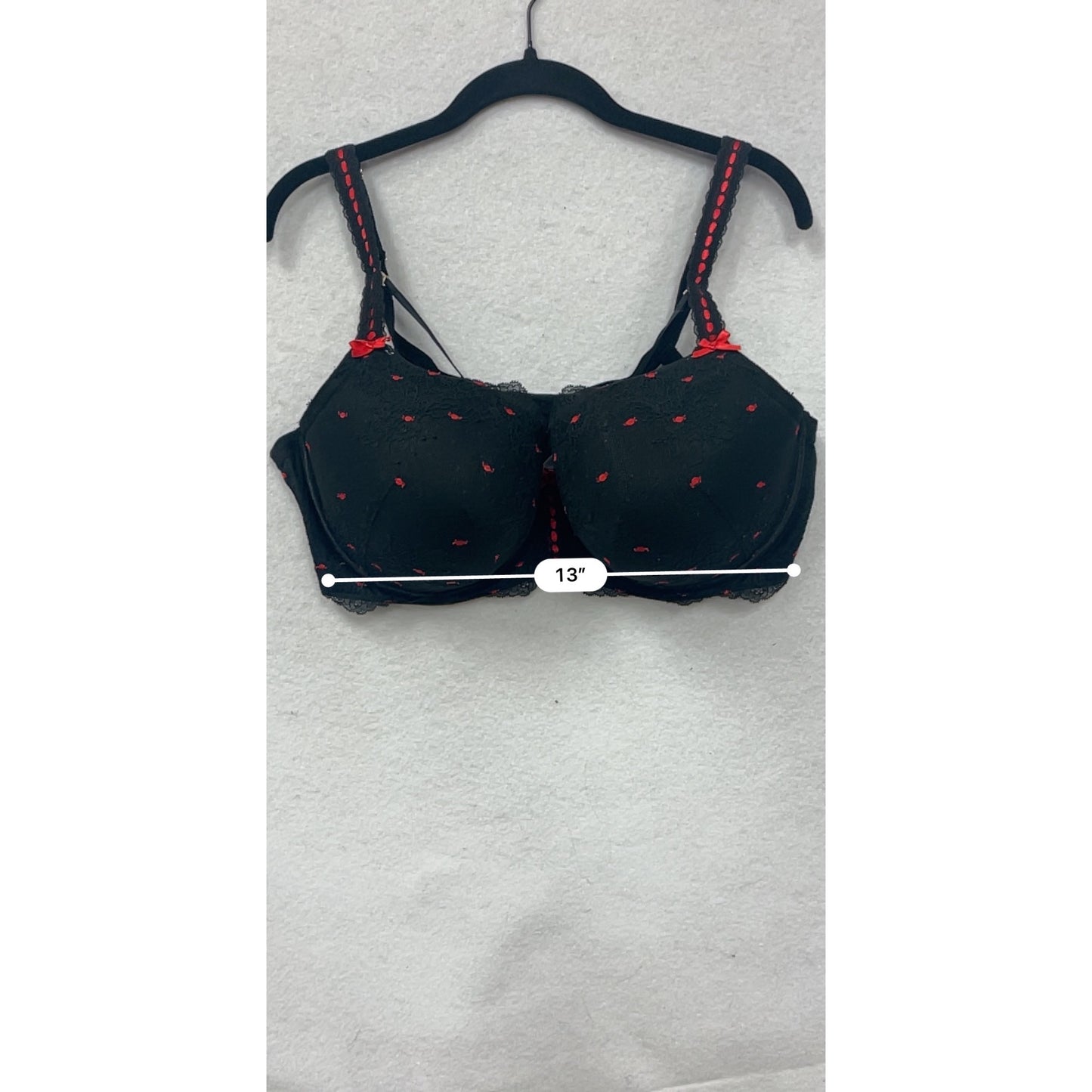 Cacique Black & Red Lace Embroidered Bra 42DDD #8599