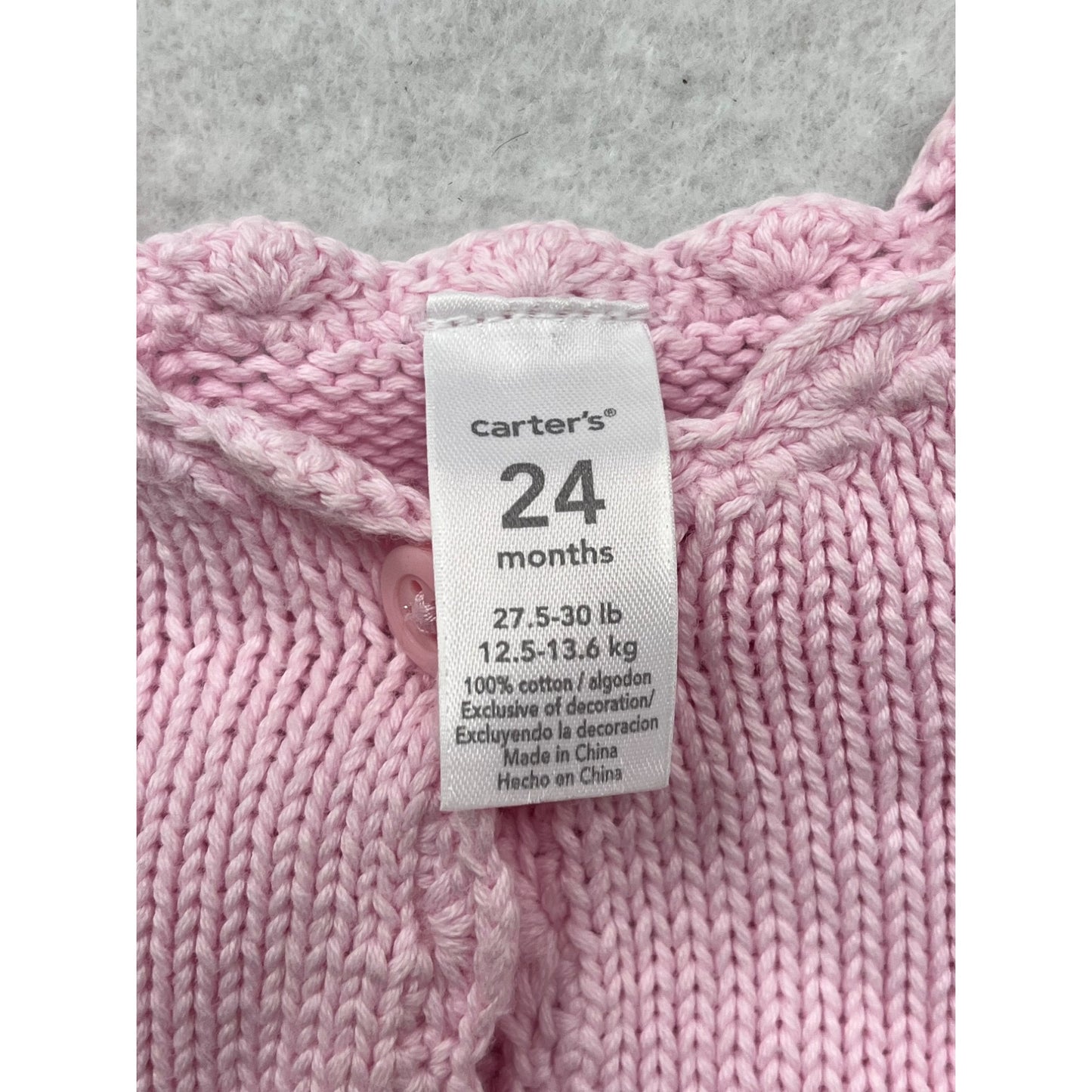 Carters 24month Baby Girl Pink Knitted Cardigan #6302
