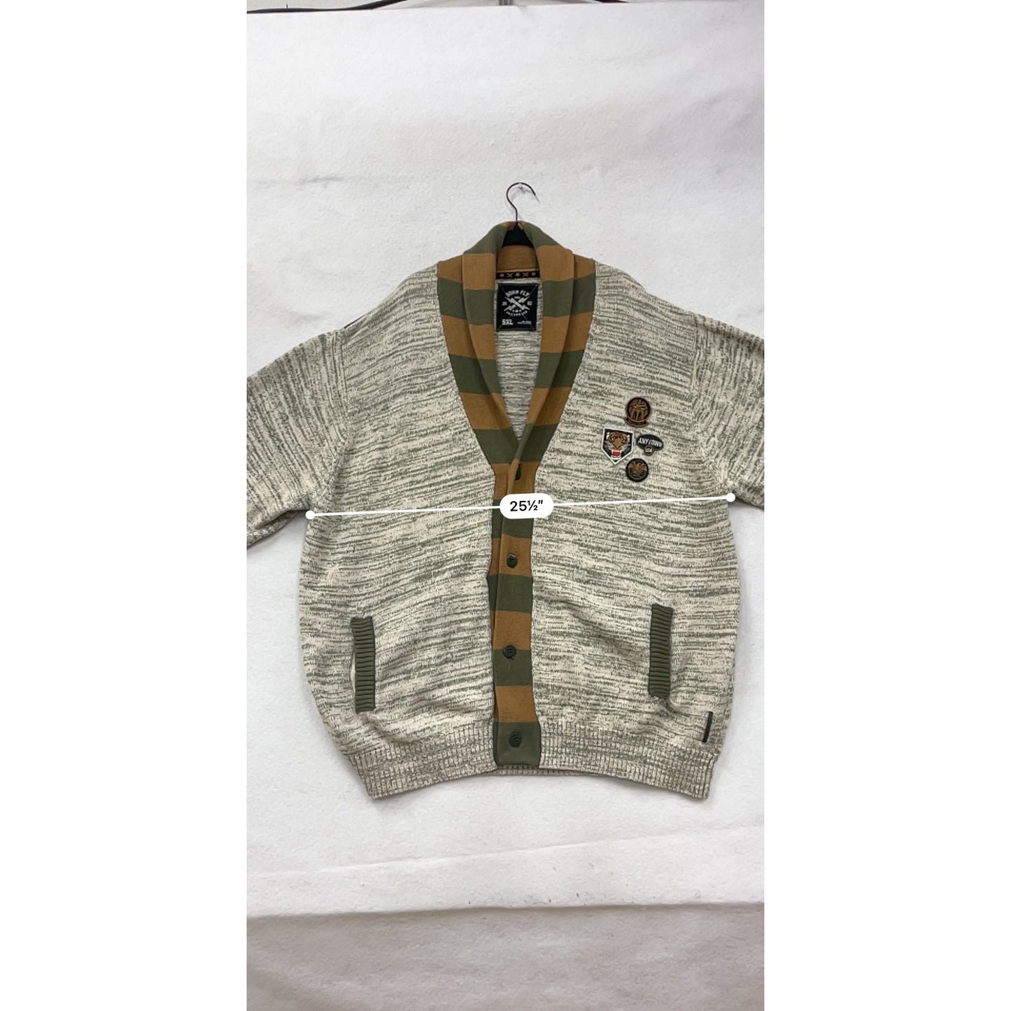 Born Fly 5XL Shawl Collar Cardigan Sweater With Patches #8960