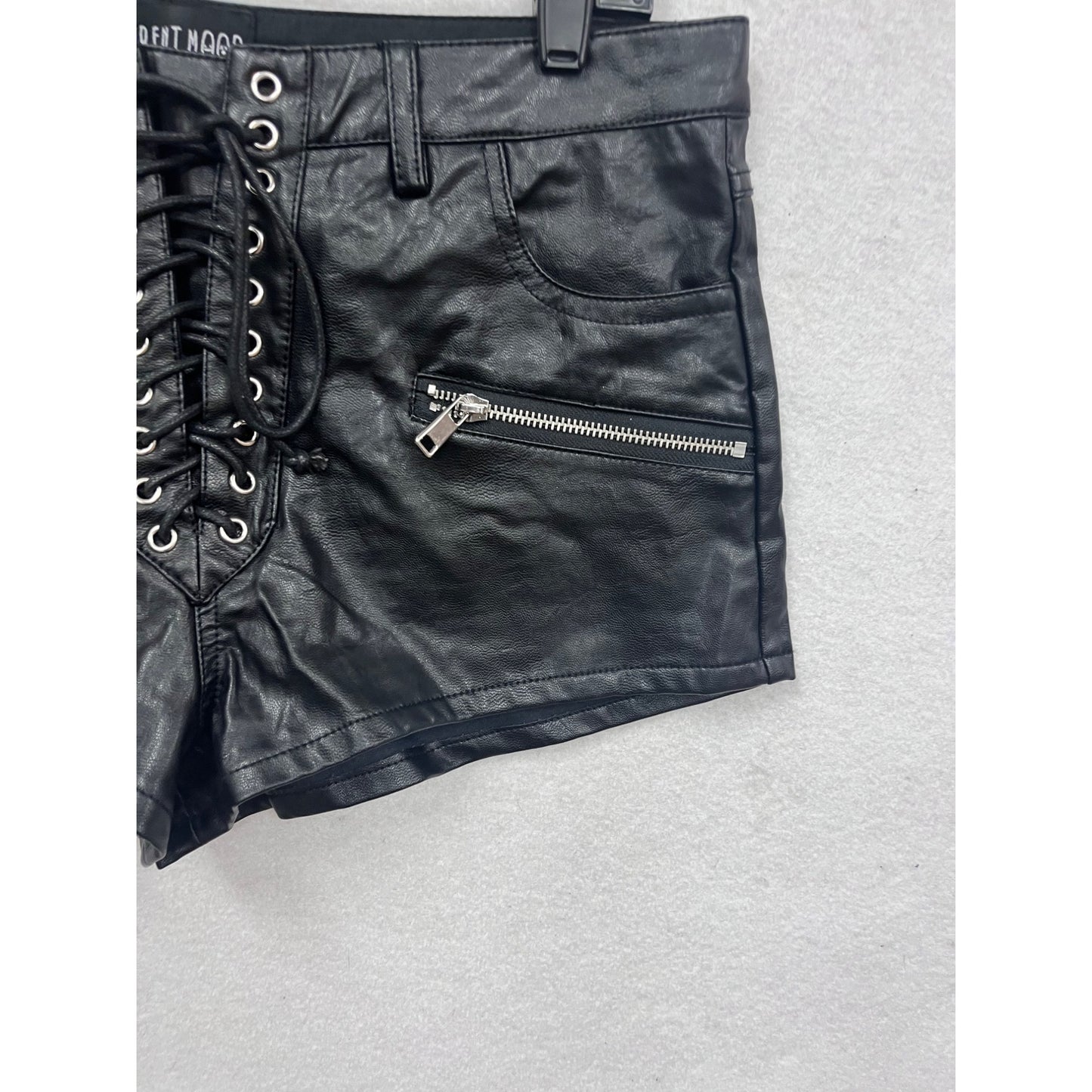 Current Mood Black Faux Leather Lace-Up Shorts Size L #850A