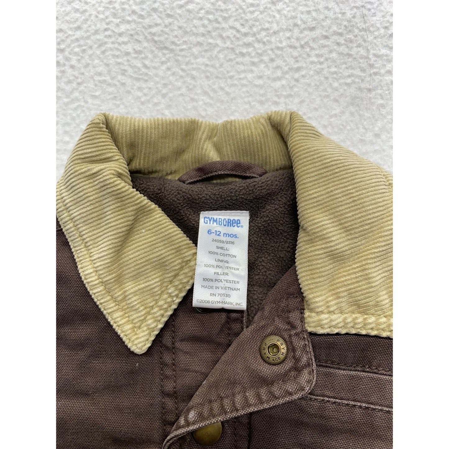 Gymboree Brown Corduroy Jacket 6-12 Months With Button Closures & Pockets #7062