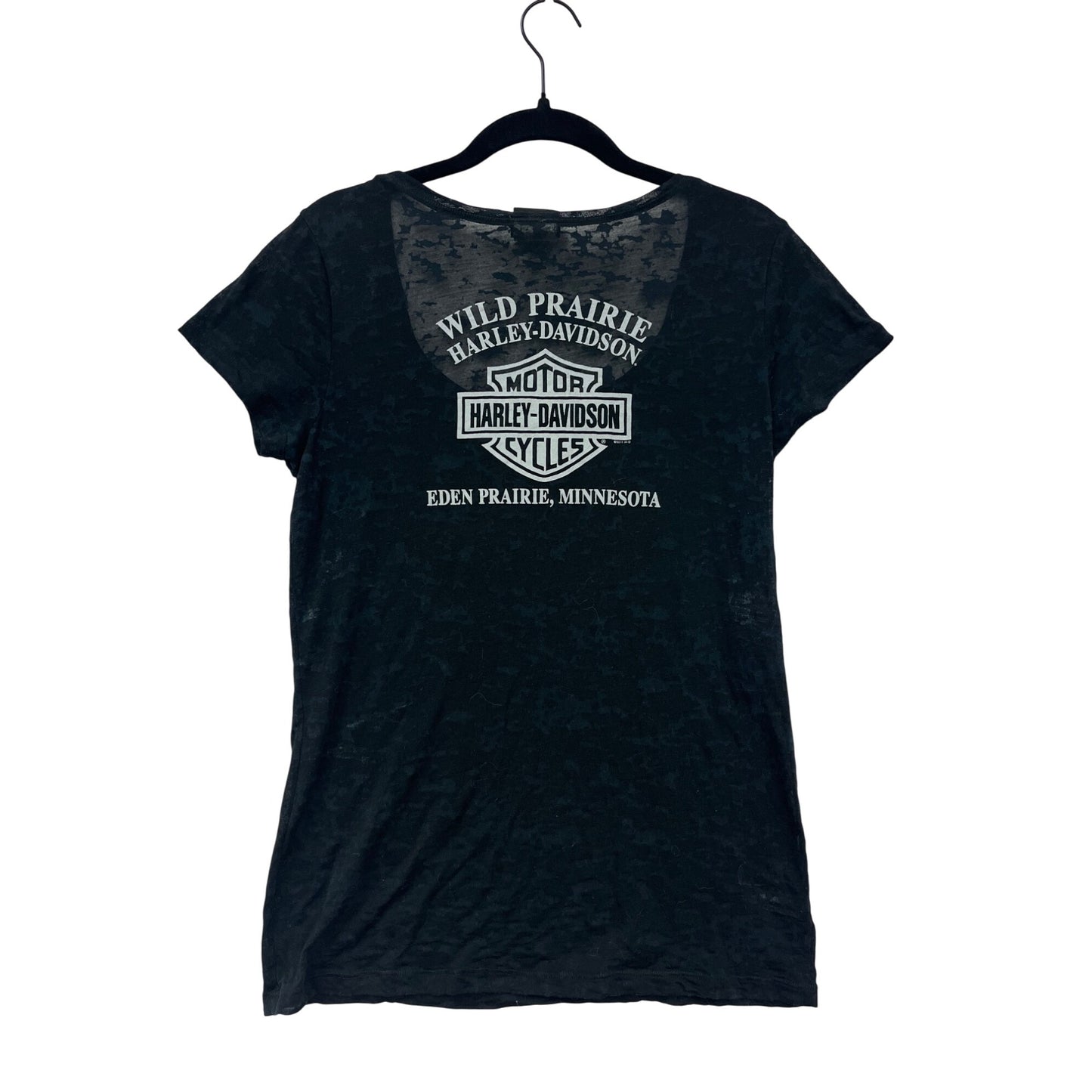 Harley-Davidson Womens Sheer Large Black Graphic Burnout T-Shirt #6490