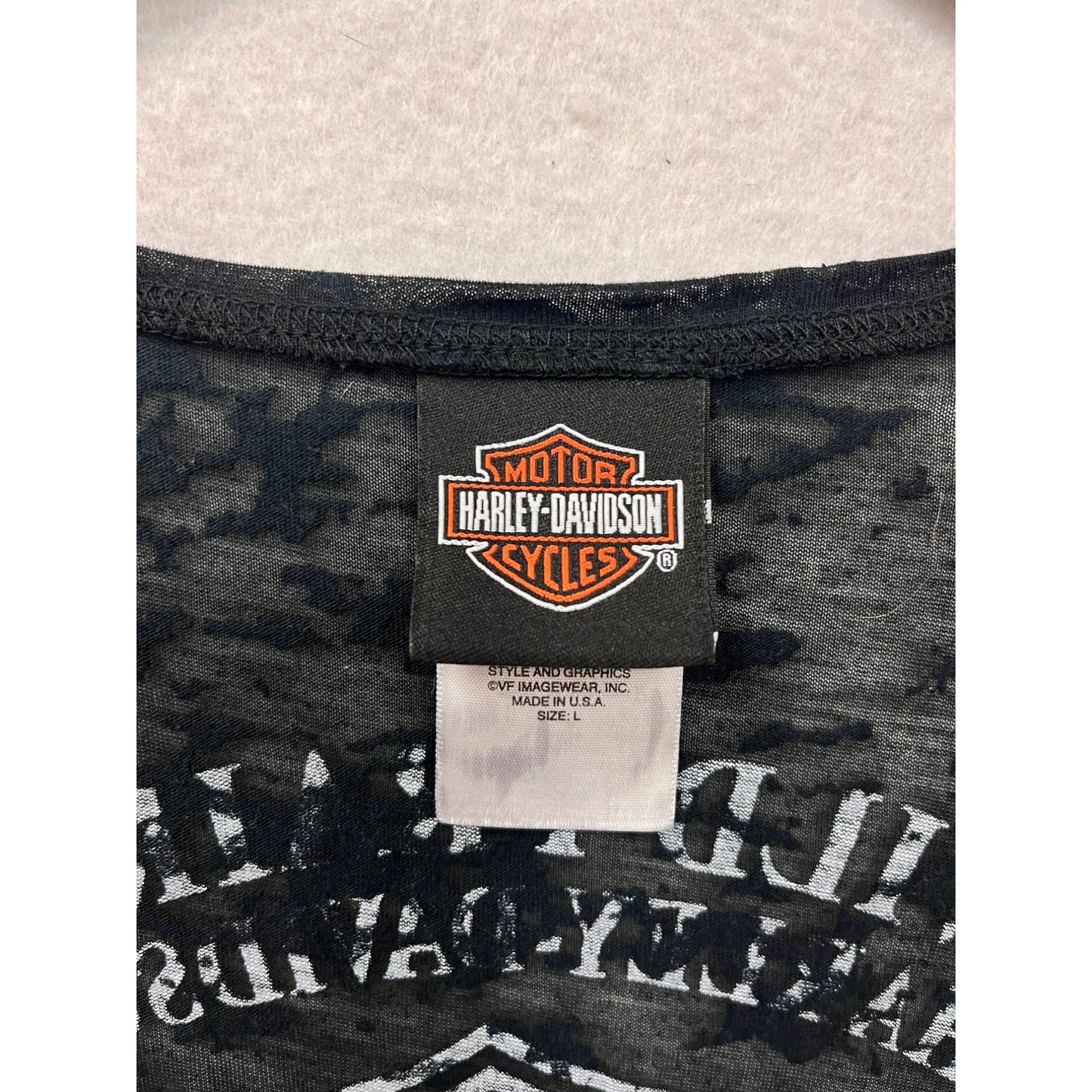Harley-Davidson Womens Sheer Large Black Graphic Burnout T-Shirt #6490