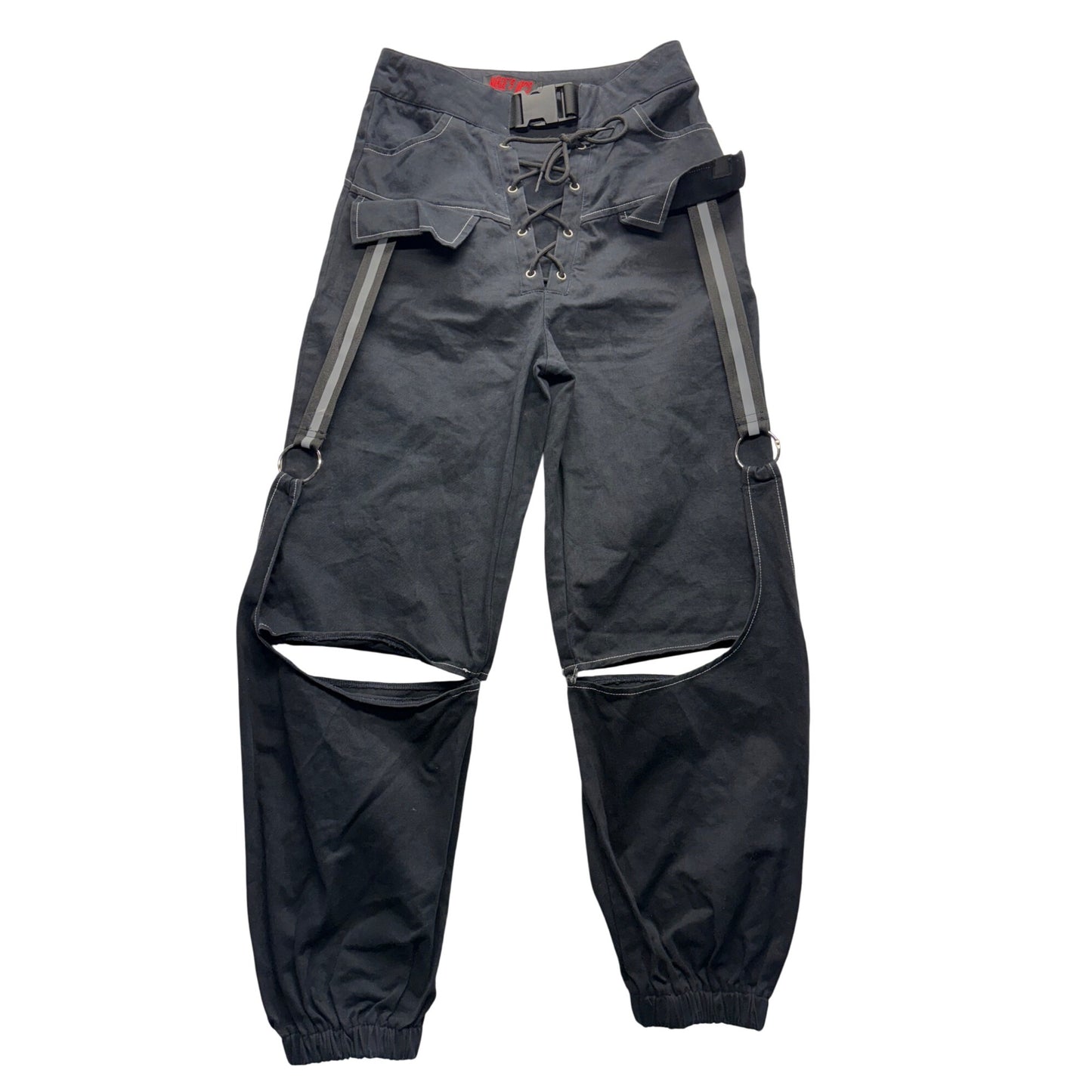 Black Lace-Up Cargo Pants With Detachable Legs #7522