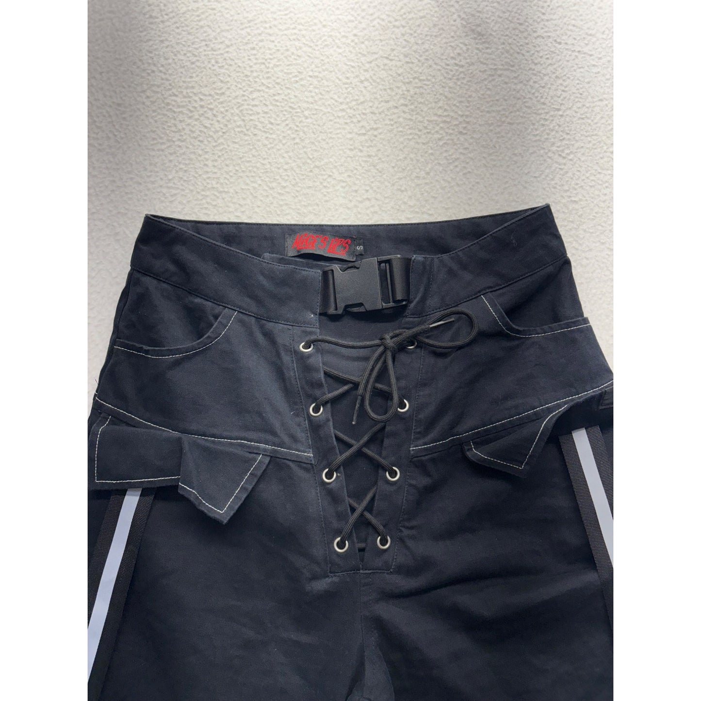 Black Lace-Up Cargo Pants With Detachable Legs #7522