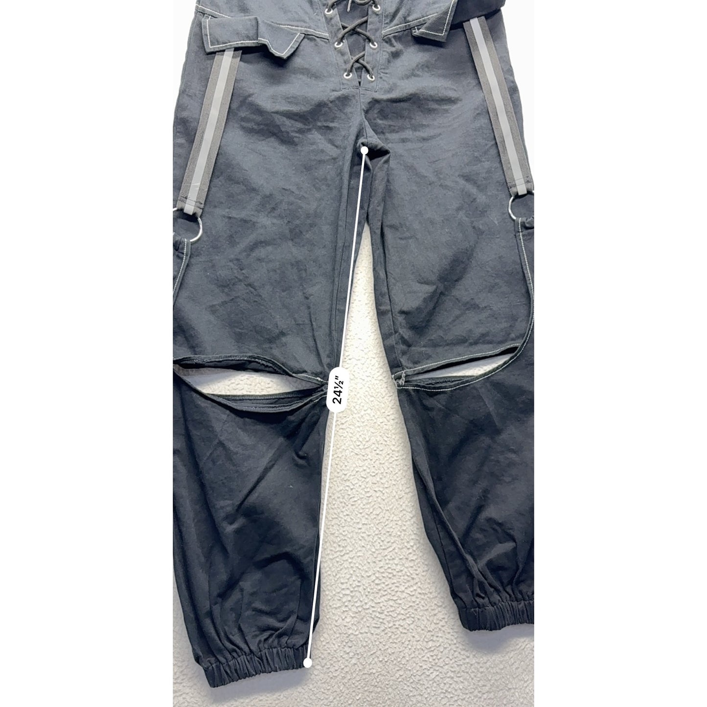 Black Lace-Up Cargo Pants With Detachable Legs #7522