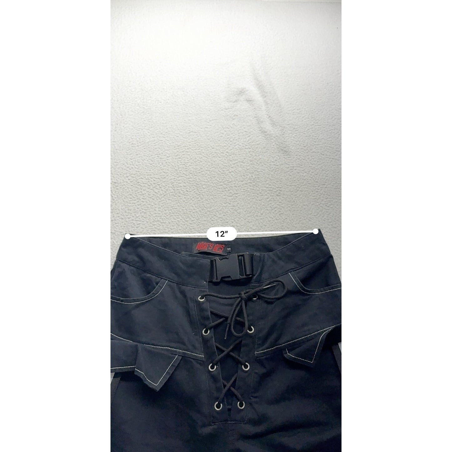 Black Lace-Up Cargo Pants With Detachable Legs #7522