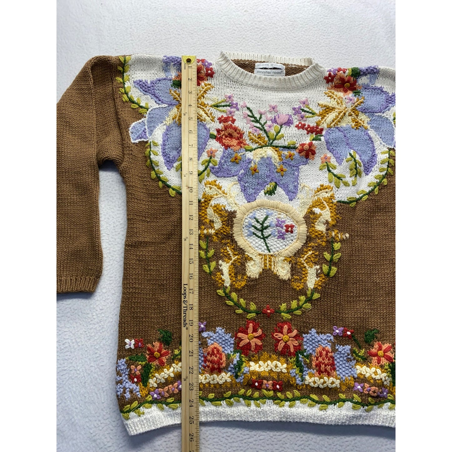 Vintage Knitted Jennifer Reed Floral Embroidered Sweater #7132