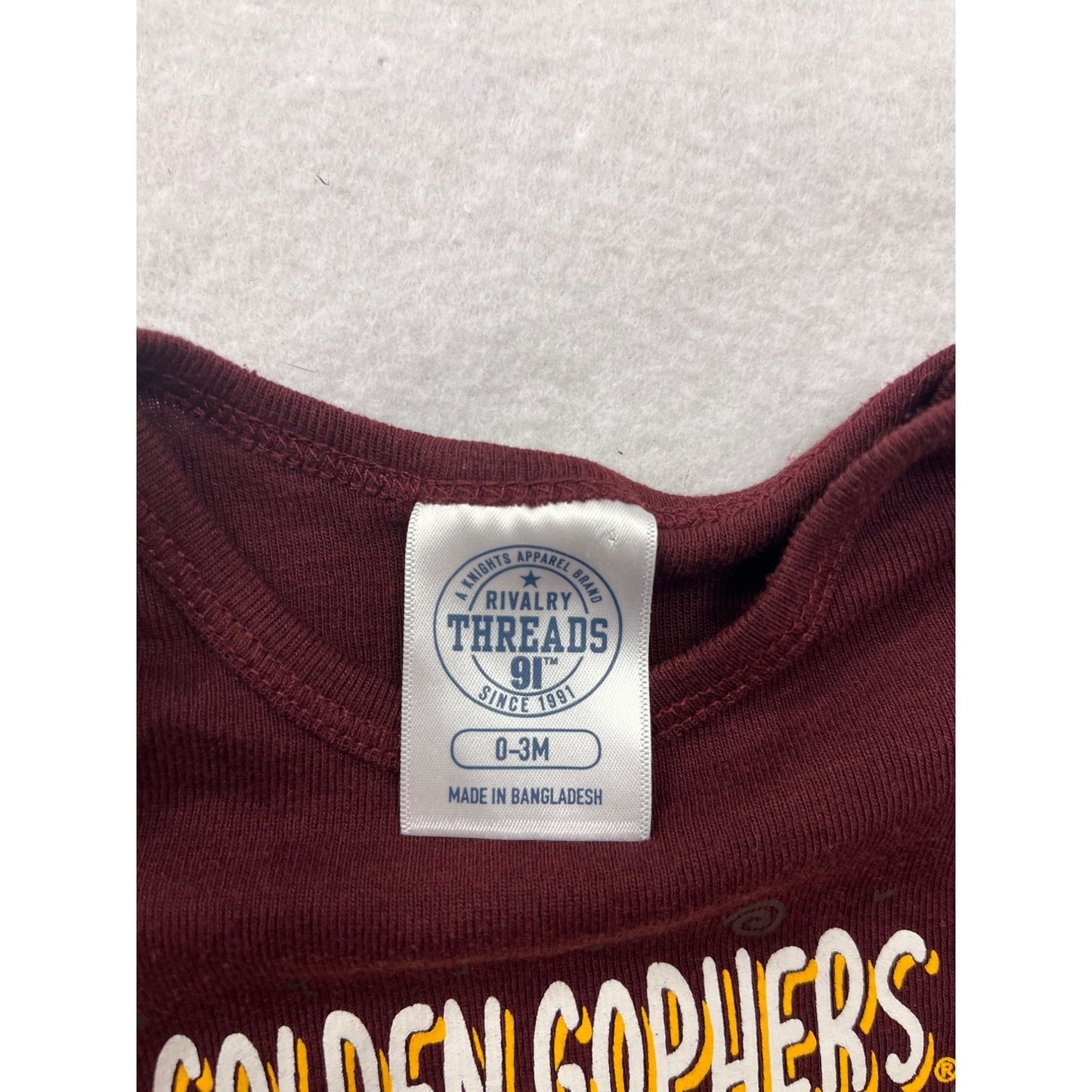 Golden Gophers Fan Mode On Baby bodysuit 0-3M Maroon By Rivalry Threads #6454