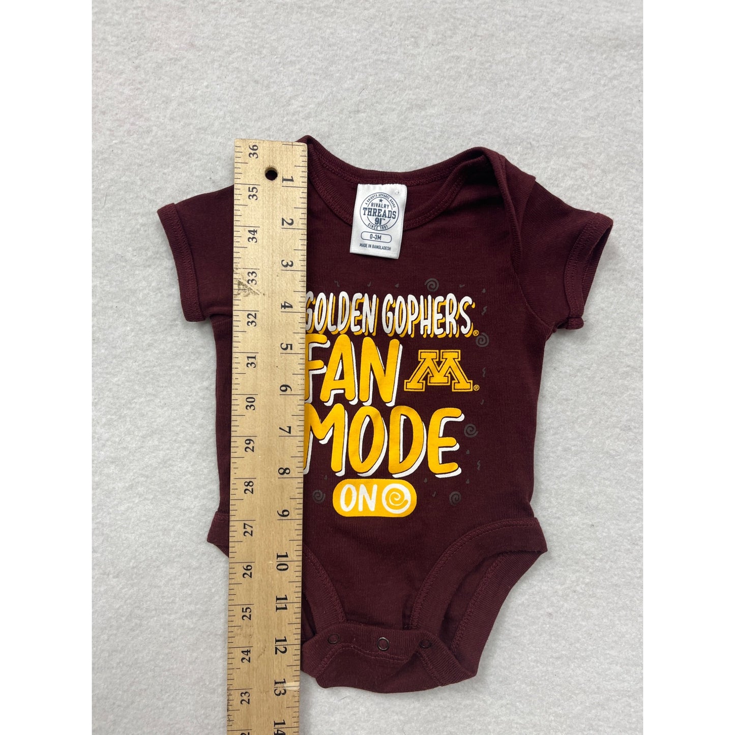Golden Gophers Fan Mode On Baby bodysuit 0-3M Maroon By Rivalry Threads #6454